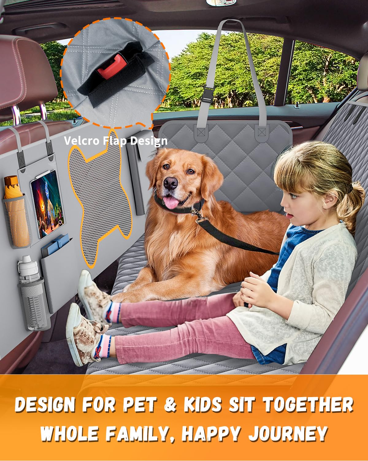 QINGTI Dog Car Seat Cover, Mesh Window&Waterproof, Resistant&Scratch, Gray view 2