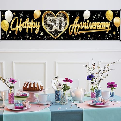 Miniatura 3 de Cartel de feliz 50 aniversario de boda  Cartel de 50 aniversario de oro negro y cabina de fotos para celebraciones al aire libre e interior