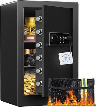 3.0 Cubic Feet Home Safe, Anti-theft Electronic Safety Lock Box with Fireproof Waterproof Bag for Cash Valuables Documents, Steel Security Safe for Home Office Hotel, Removable Shelves, Digital Keypad