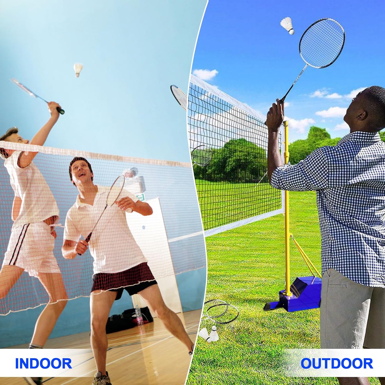 Volleyball Poles for Backyard,Heavy Duty Volleyball/Badminton Poles with Nets, Indoor Volleyball Nets with Poles with 4 Adjustable Heights,Portable Outdoor Badminton Poles for Adult Kids School