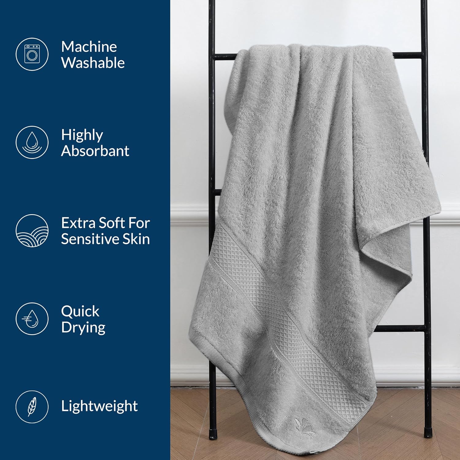 Bio Bidet by Bemis Luxury Towel Set, Highly Absorbent, Super Soft, Lightweight, Quick-Drying, 55” x 27.5” Bath Towel (2-Pack), Gray