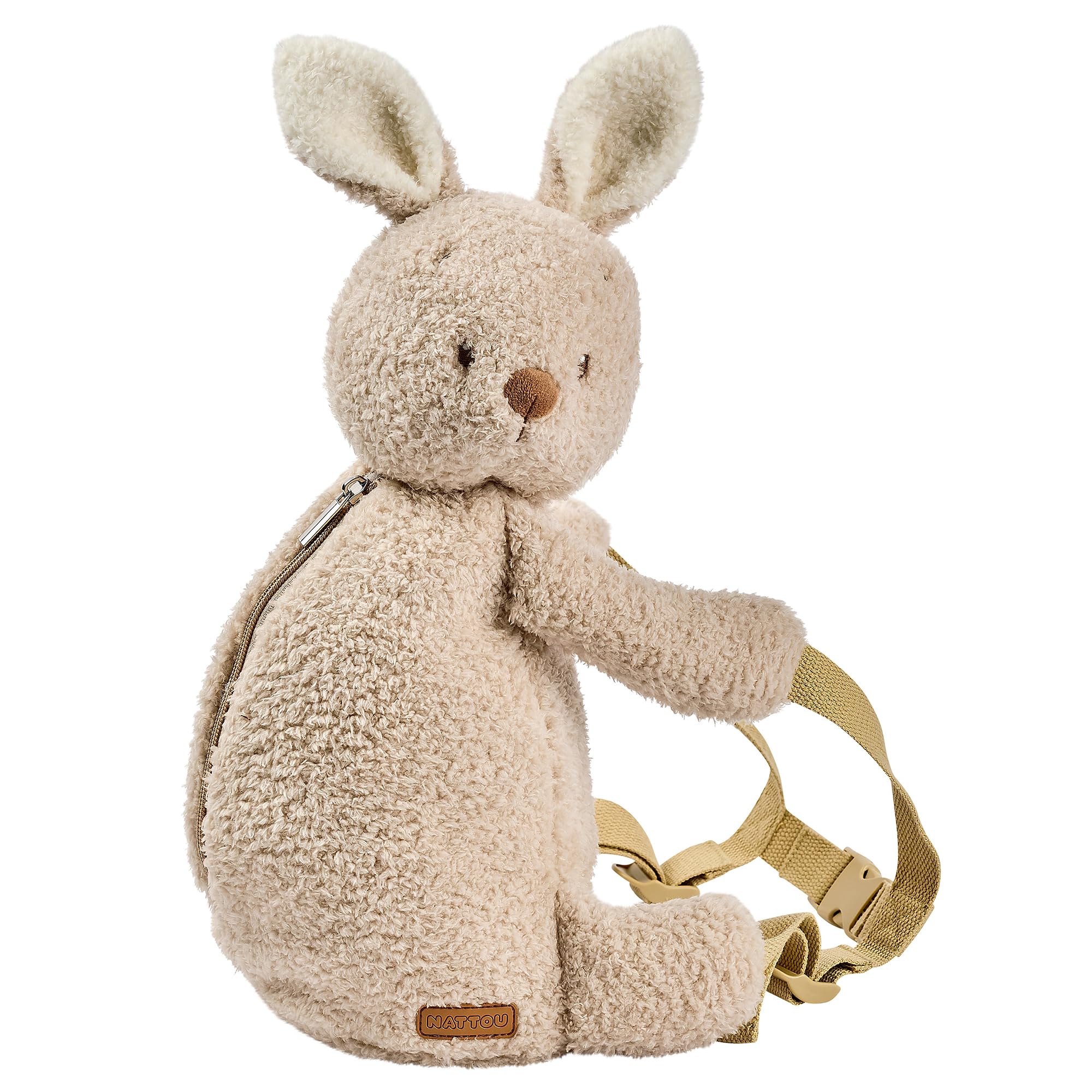 Nattou Rabbit Teddy Backpack – Soft Plush Bag for Toddlers Lightweight & Adjustable Straps, Ideal for Nursery, Travel & Preschool Cuddly First Backpack Gift, Ecru