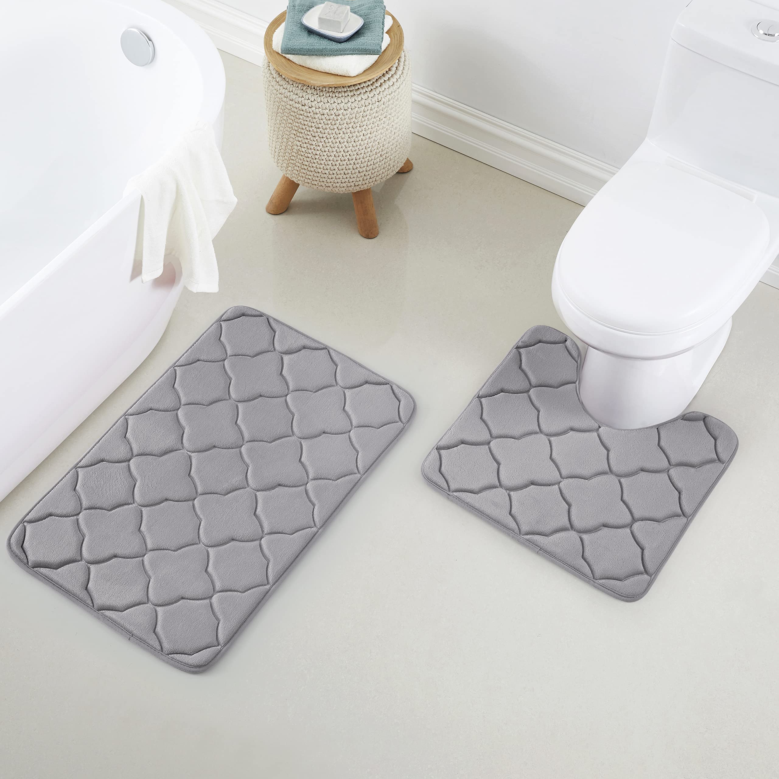 Tapis de salle de bain antidérapant en PVC lot de 2 pièces gris