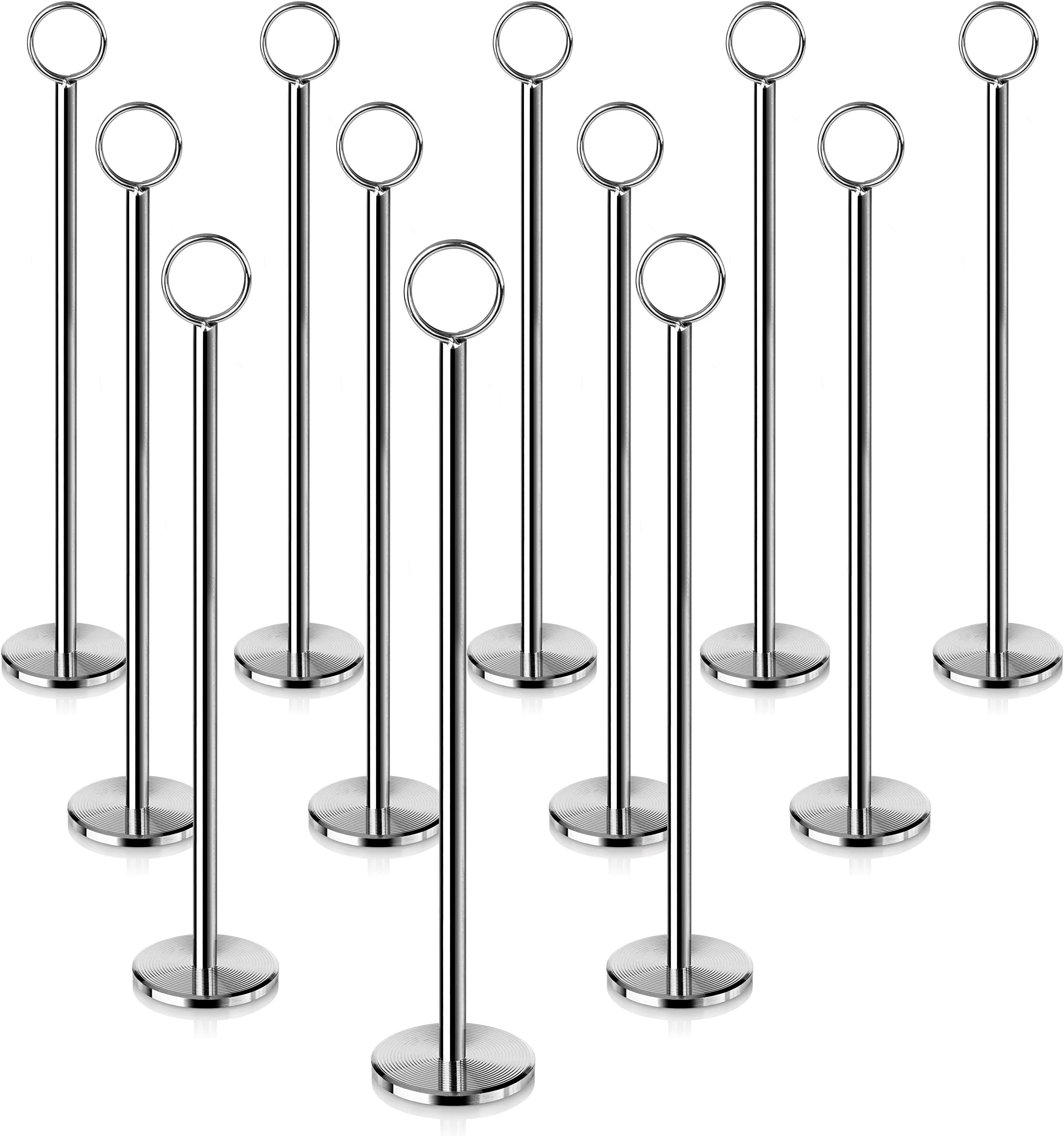 New Star Foodservice Ring-Clip Table Number Holder / Place Card Stand, 12 Inch, Silver, Set of 12