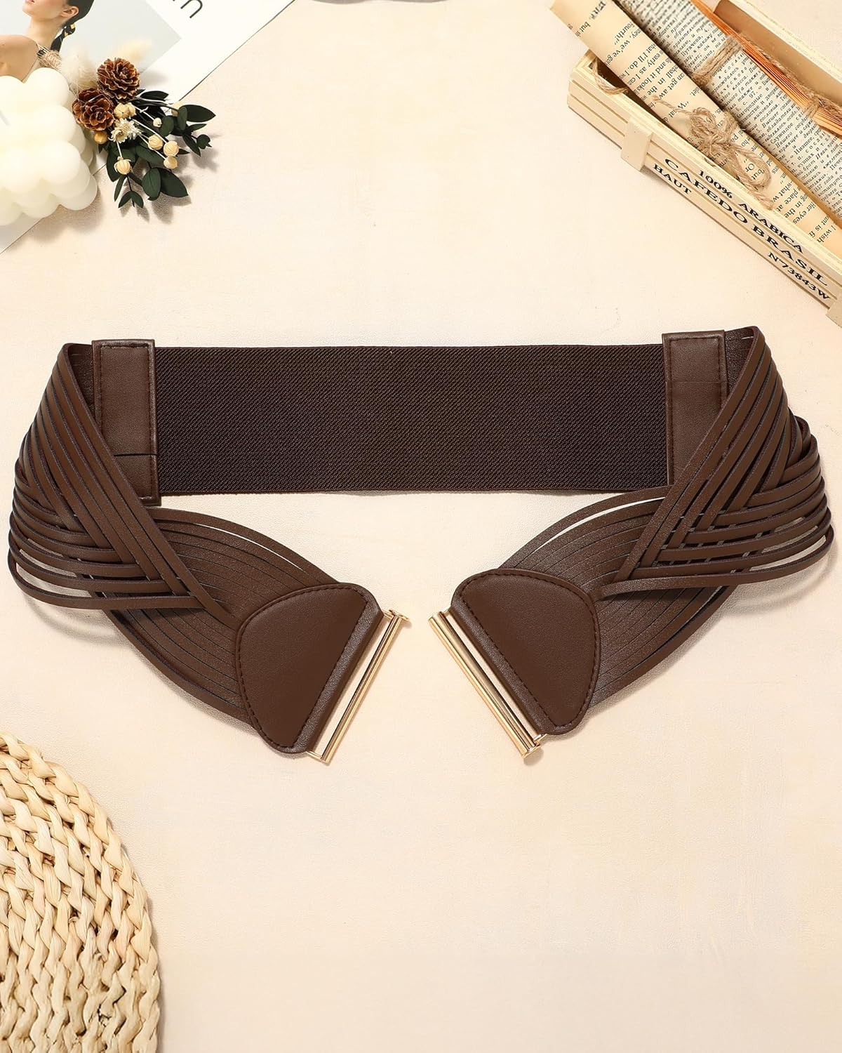 Women Wide Elastic Belts for Dresses Vintage Fashion Stretchy Waist Belts Ladies Cinch Belts Leather Waistband - Image 2