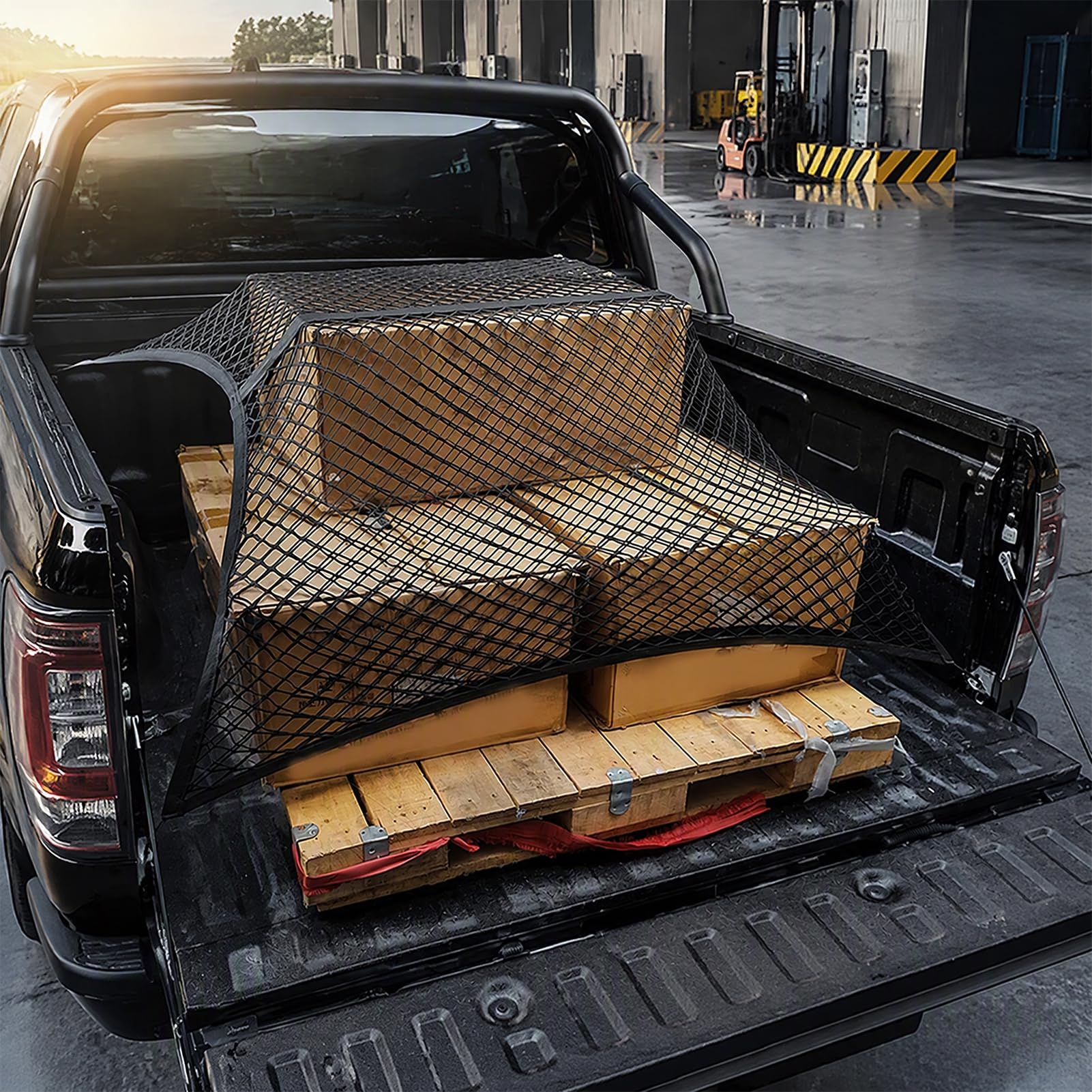 Ladeflächennetz für LKW, dehnbarer Organizer mit 4 Haken