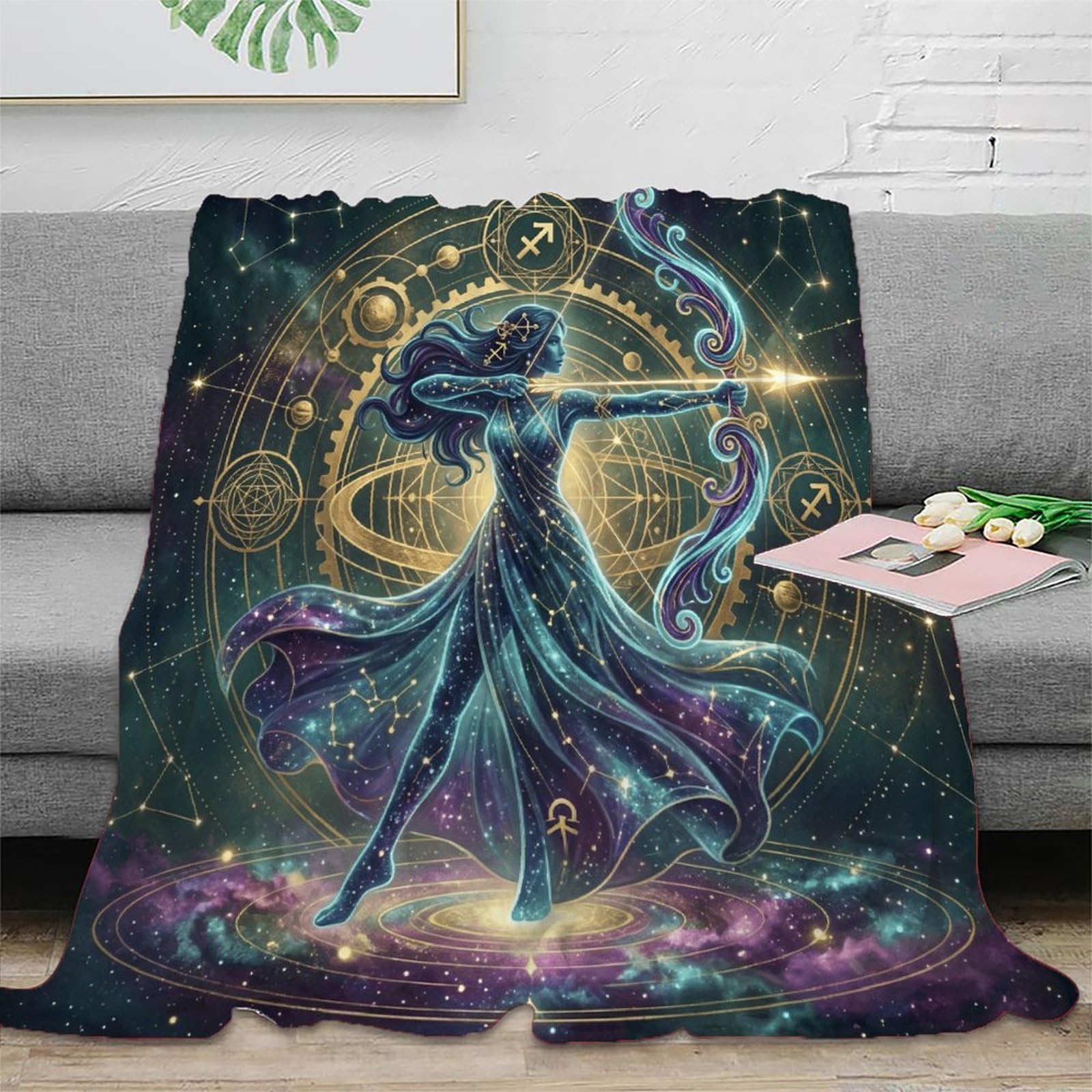 W7C8U2X3 Sagittarius Zodiac Flannel Throw Blanket, Travel Bed Couch