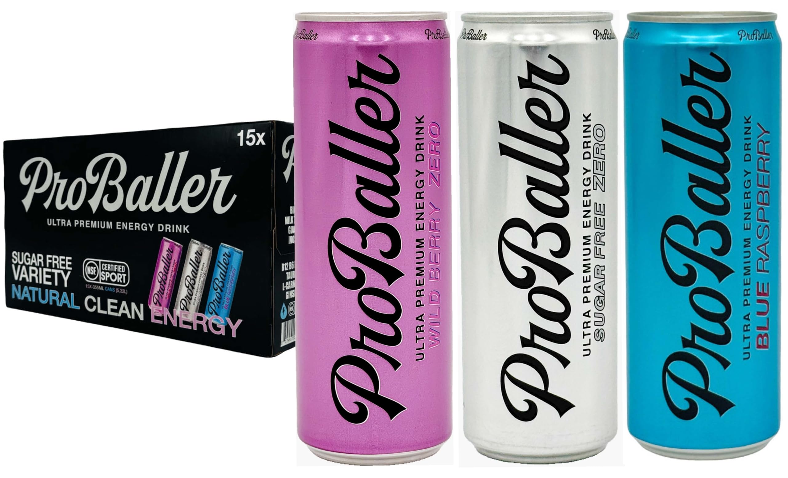ProBaller Clean Energy Drink – Athlete-Grade Energy for Focus & Performance, Zero Sugar, NSF Certified for Sport, Natural Caffeine, Electrolytes & B