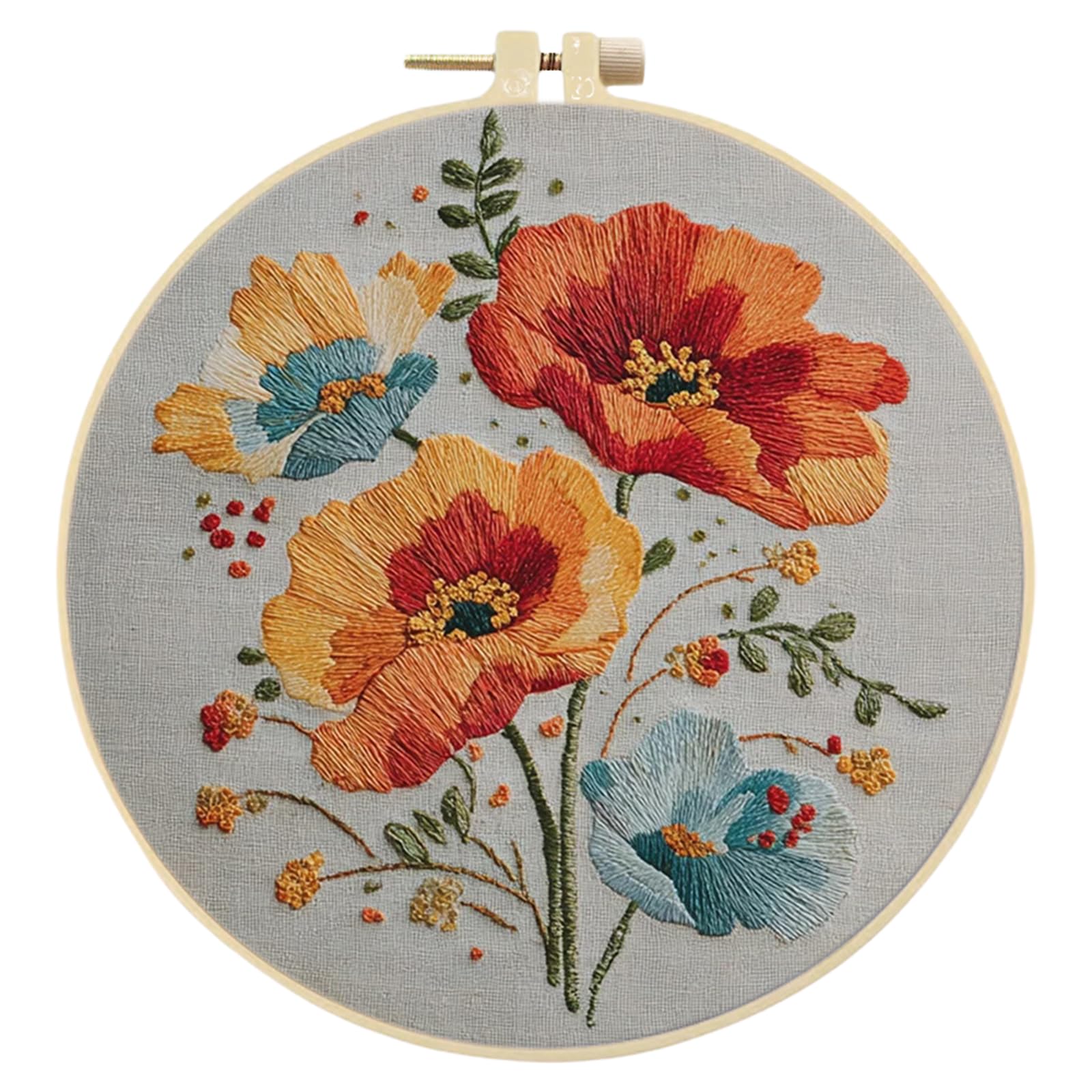 POETRYDRAW Warm Floral DIY Embroidery Kit with 20cm Hoop for Beginners