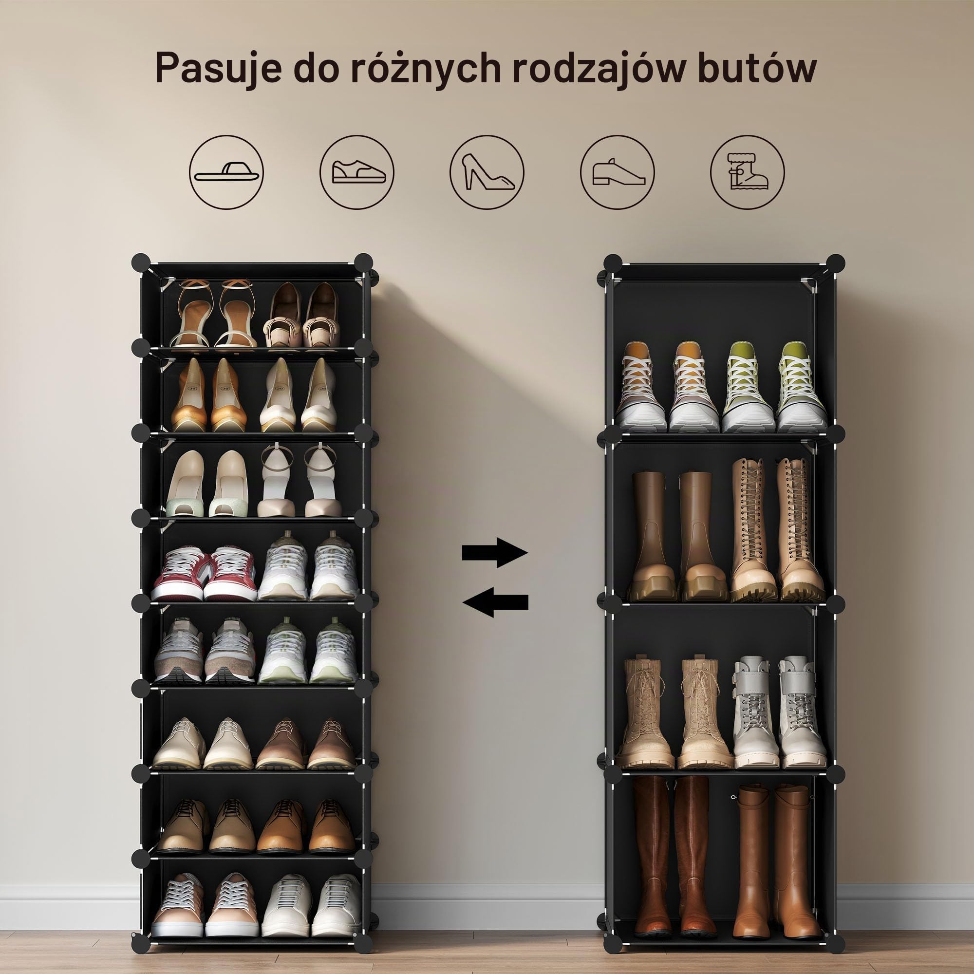 WOLTU SR0053sz+SR0053sz-TR komoda na buty z drzwiami, 16 przegródek, tworzywo sztuczne, kolor czarny