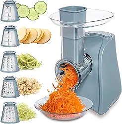 COOK WITH COLOR Cortador elétrico 5 em 1, máquina de preparação de alimentos de 150 W – Triturador de parmesão, raladores finos e grossos, ralador de batata, cortador de legumes, design compacto para