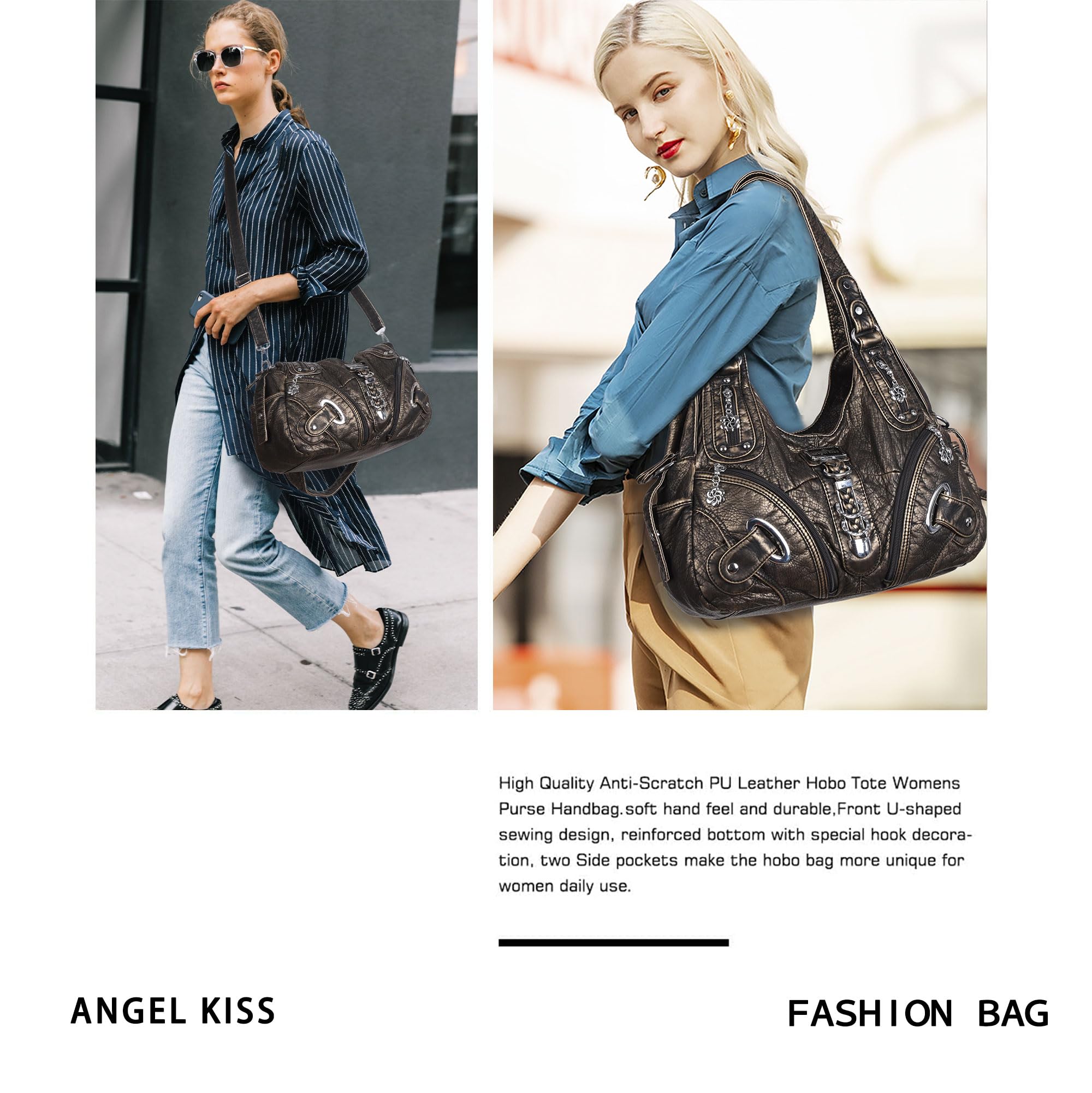 Angelkiss Torebki damskie typu hobo, duże torby na ramię do codziennego użytku, Medium