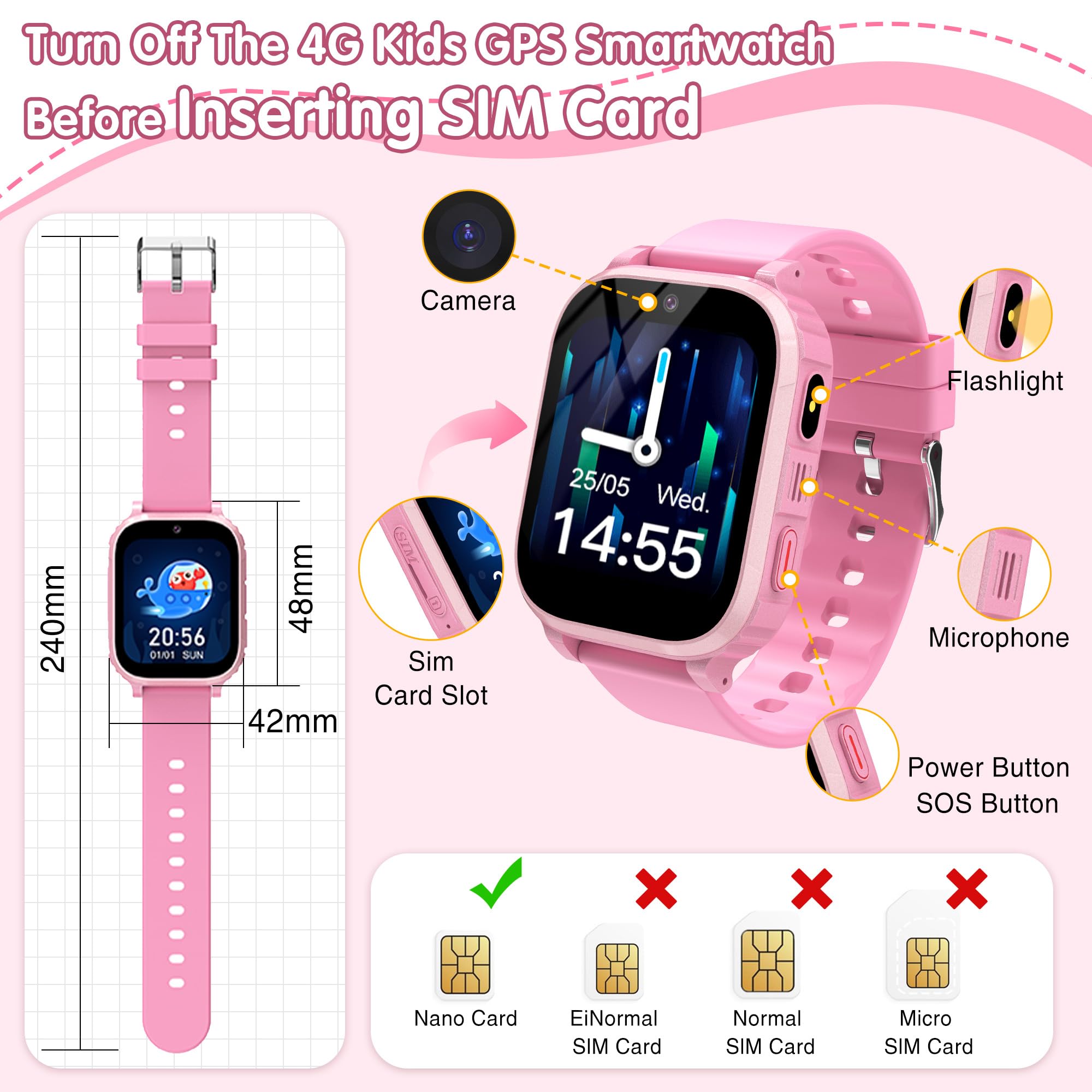 Reloj Inteligente para Niña 4G, Smartwatch Niñas GPS y Llamadas, SOS/WiFi/Vídeo/Voz Chat, Modo Clase, Calculadora, Despertador, 7 Juegos, Linterna, IP68, Reloj GPS Niñas Regalo Cumpleaños de Navidad