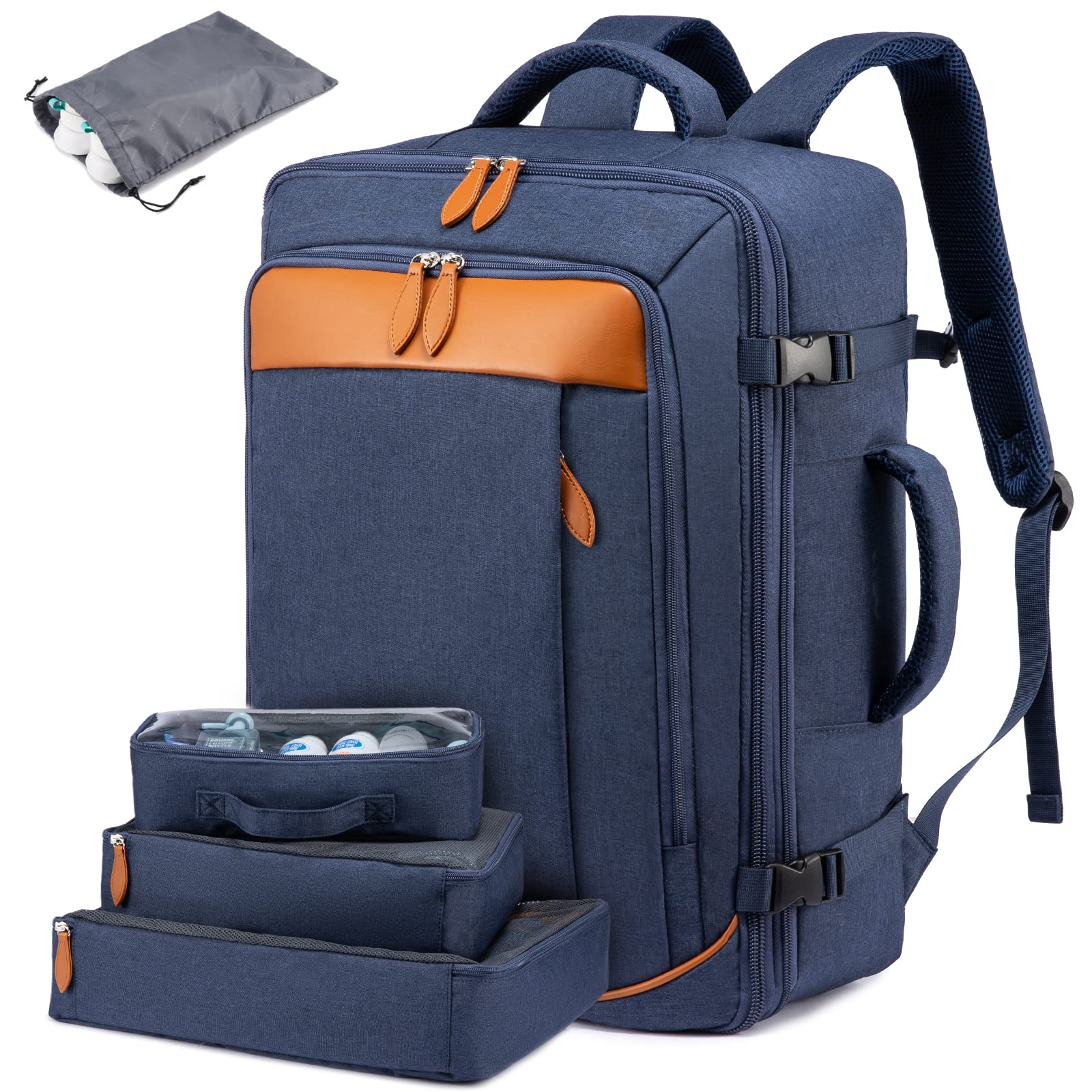 LOVEVOOK Carry on Backpack, 45L Large Travel Backpack for Women Men Airline Approved, Expandable Large Suitcase Backpacks With 4 Packing Cubes, Aer