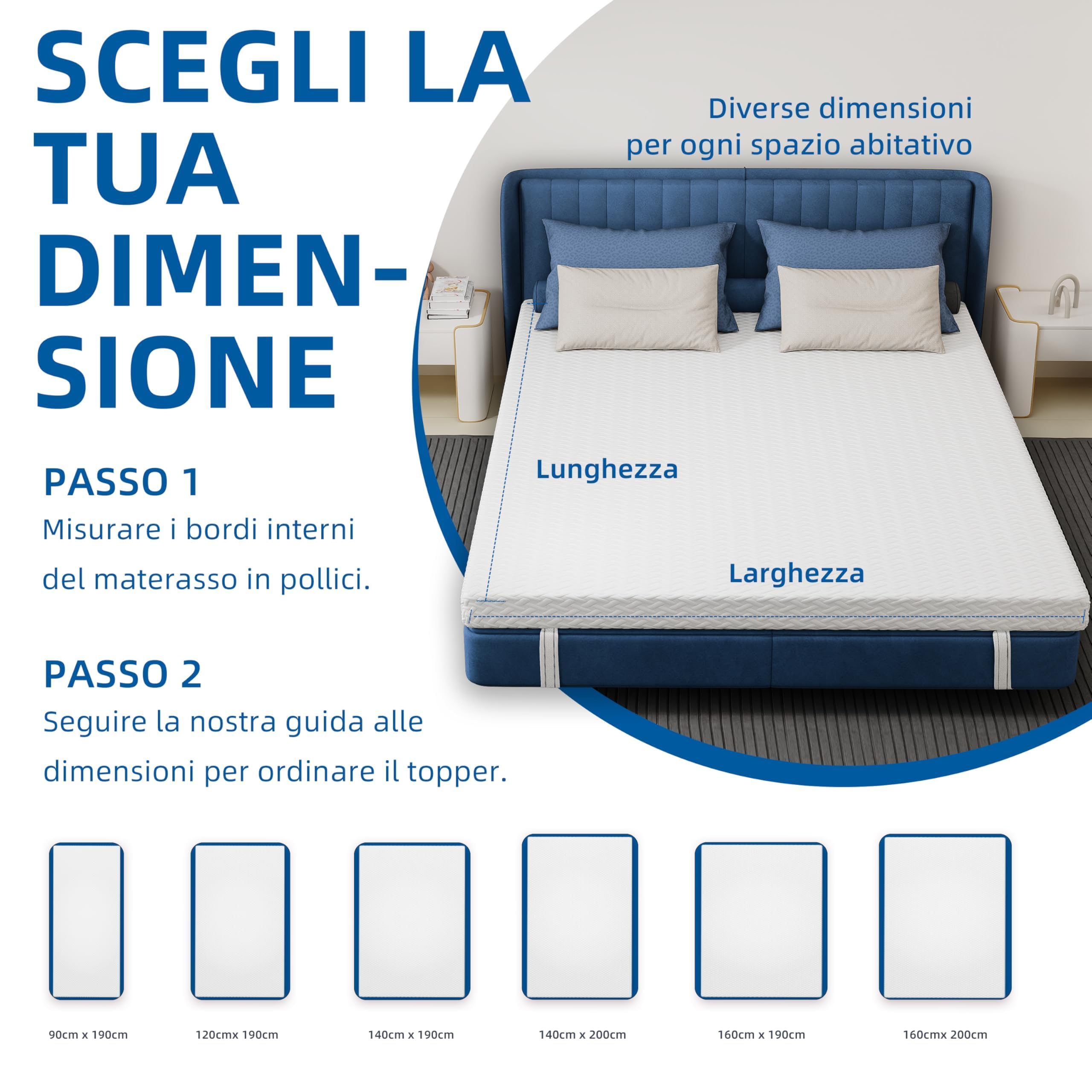Topper Matrimoniale in Memory Foam, 7 cm di spessore materasso Pad Topper schiuma con copertura a cerniera lavabile, materasso Topper per alleviare il mal di schiena (160X200CM)