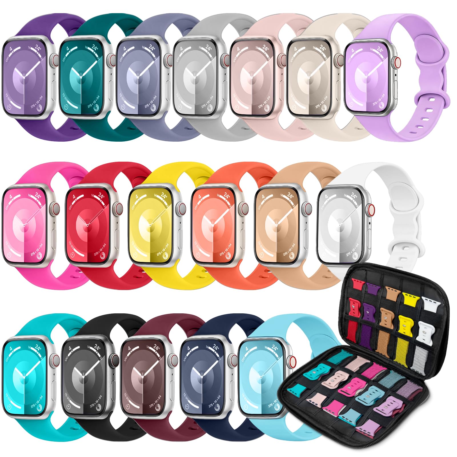 DOBSTFY 18er-Pack Sportarmbänder kompatibel mit Watch 49mm 46mm 45mm 44mm 42mm 41mm 40mm 38mm für Damen & Herren Silikon Armband mit Aufbewahrungshülle für Ultra Series 11 10 9 8 7 6 5 4 SE 3 2 1