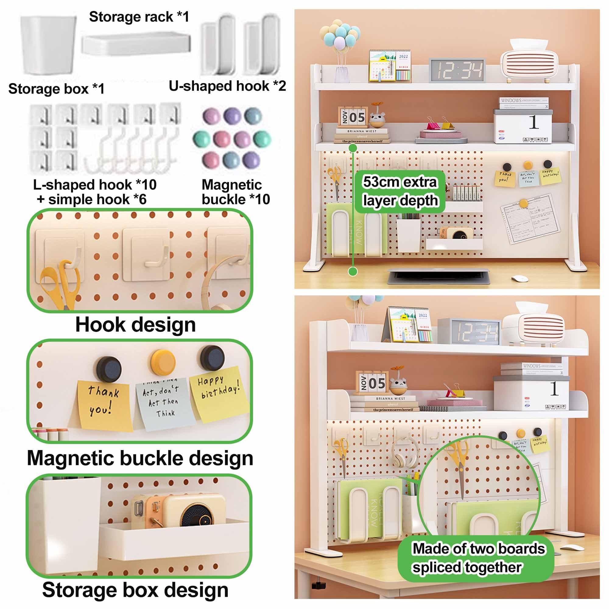 Scaffale da scrivania per dormitorio, libreria, espositore per riporre oggetti da scrivania, con morsetto, organizer per scrivania, per ufficio domestico e scrivanie per computer(60x20x38cm)