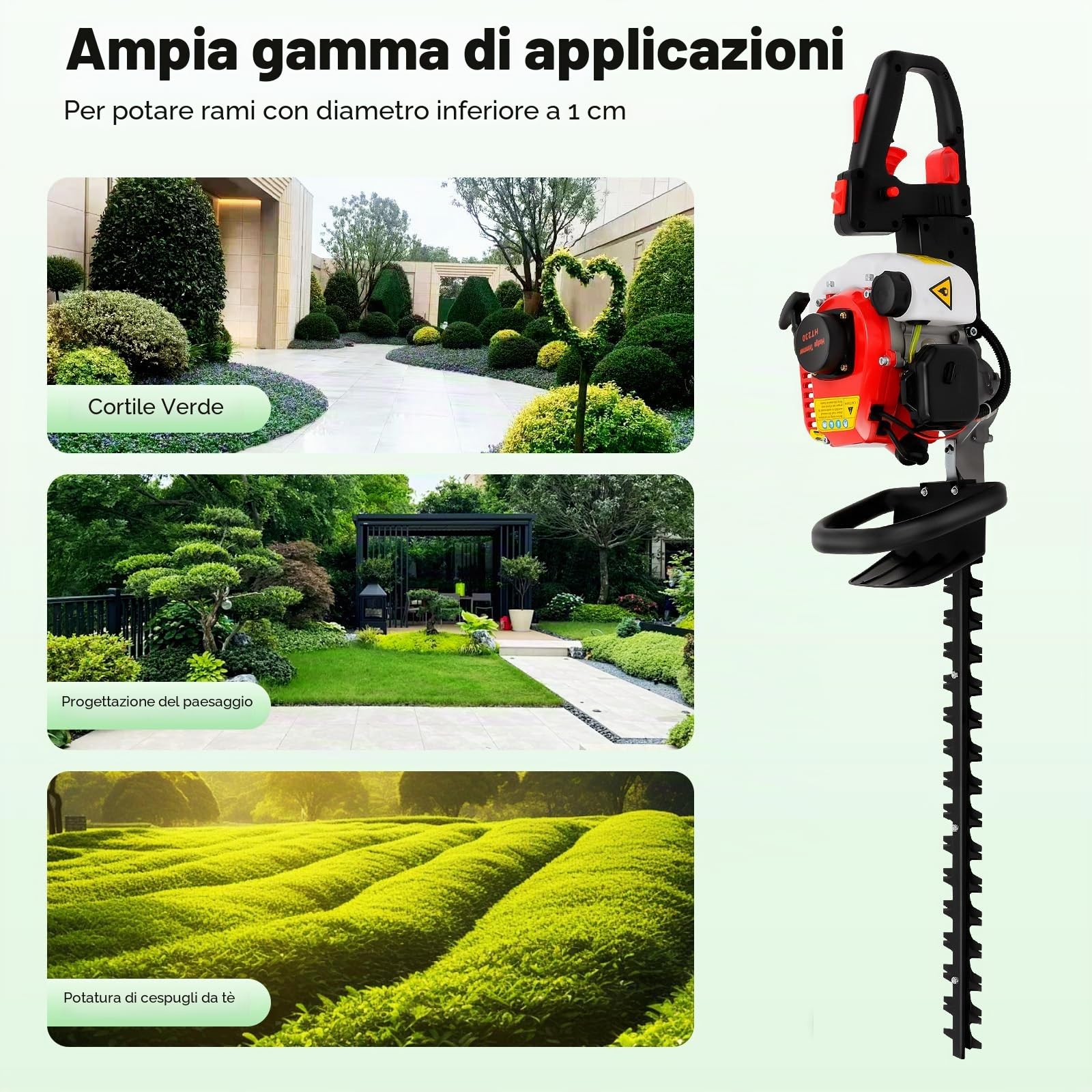 Tagliasiepi a benzina professionale 22,5 CC, tagliasiepi a 2 tempi con manico girevole a 180° e lunghezza di taglio 56 cm, tagliasiepi per parchi, scuole e autostrade