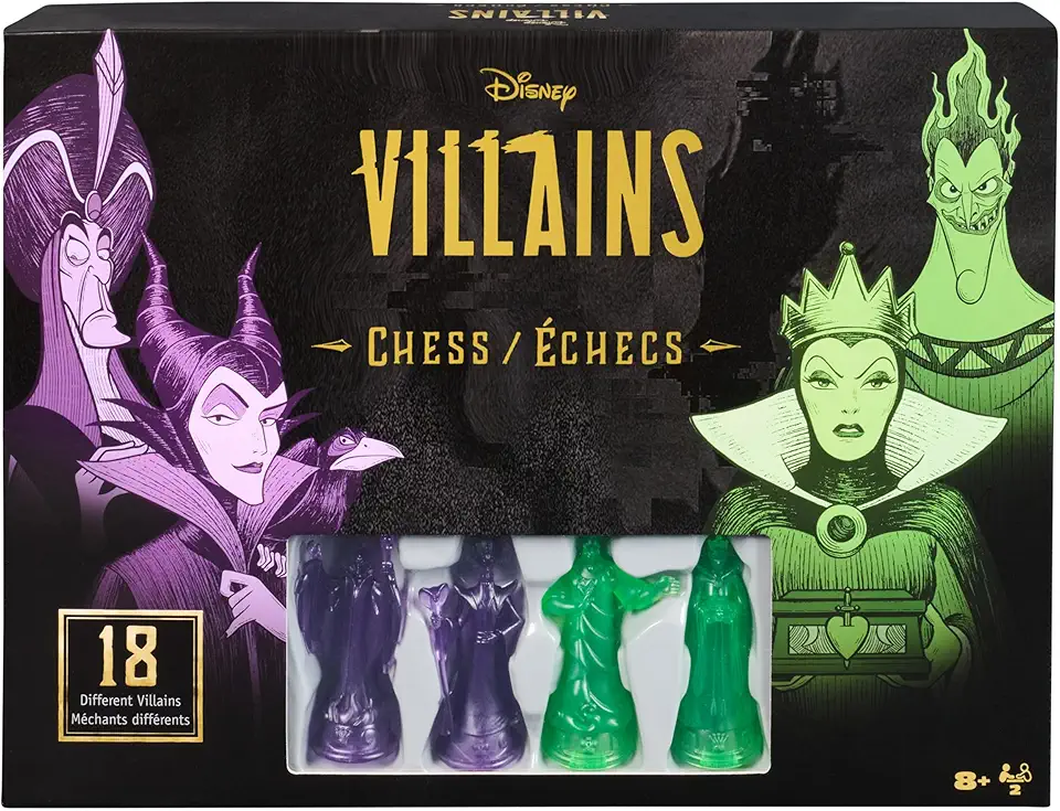 Spin Master Games, Disney Villains Chess Set for Adults &amp; Kids, Play as Classic Disney Characters Ursula, Hades, &amp; More, STEM Activity, Valentine's Day Gifts for Couples, 2 Players, for A