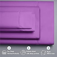 Vista 3 de XOOX Linen Juego de sábanas prémium de 800 hilos, sensación egipcia, 100% algodón, transpirable, color lila, tamaño King, 4 piezas, fácil ajuste