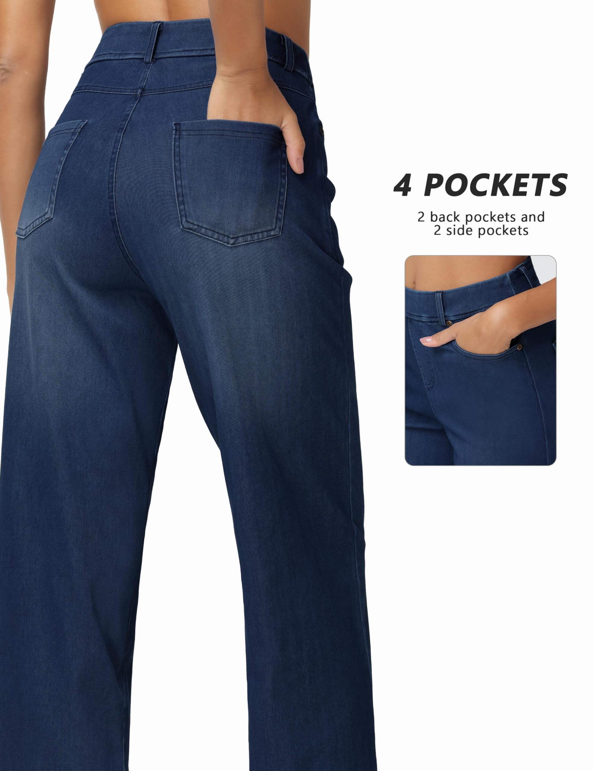 THE GYM PEOPLE Jean ample à enfiler pour femme - Extensible - Tendance - Décontracté - Droit - Avec poches