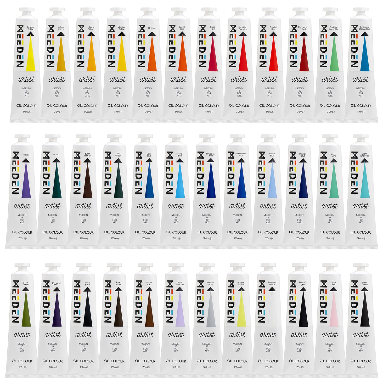 MEEDEN Artist zestaw farb olejnych - 36 kolorów x tubki 170 ml - artykuły artystyczne do malowania na płótnie