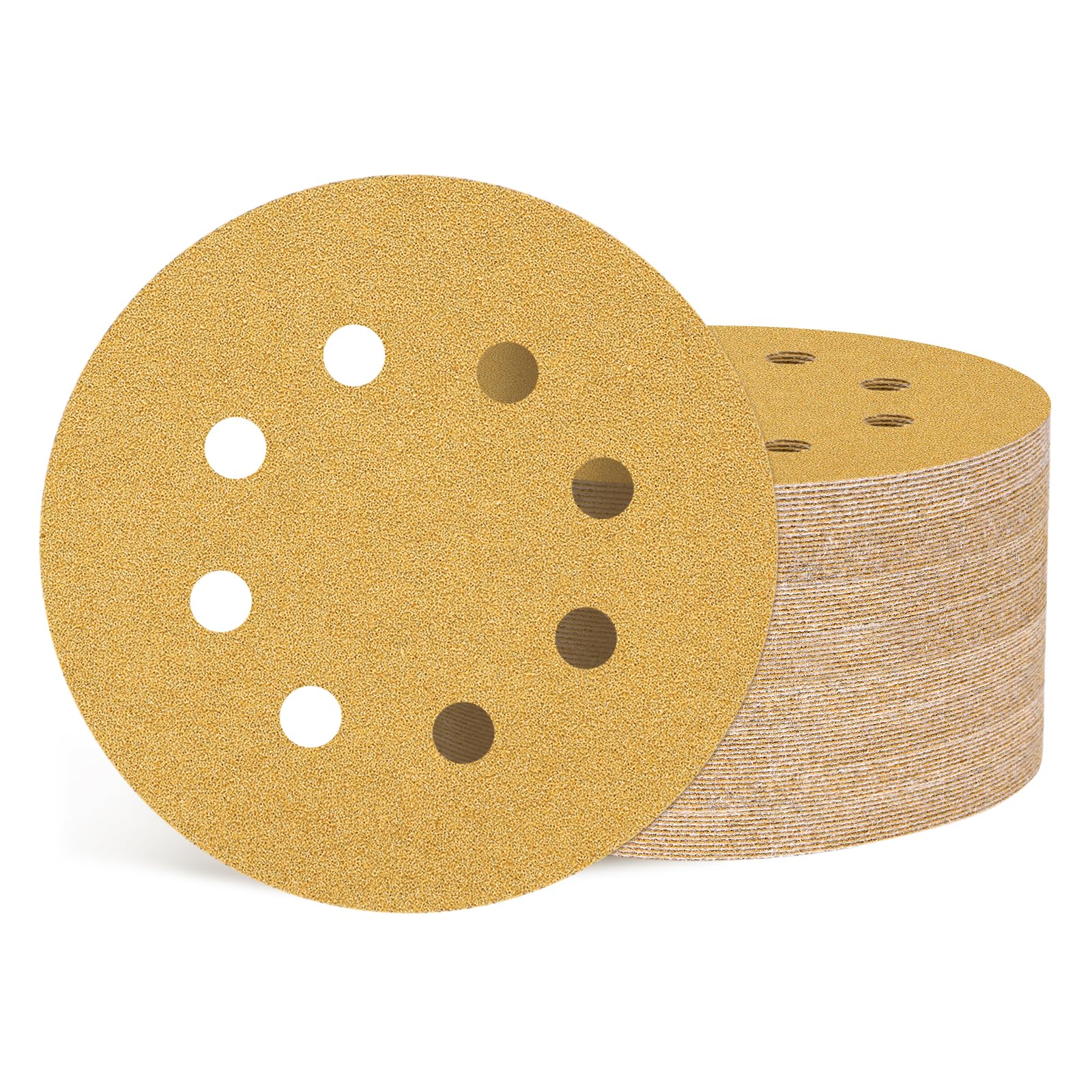 Kozelo 70 Pcs Sanding Disc 125 mm 60 Grit 8 Hole Hook and Loop Random Orbital Sandpapers Suitable for Drywall Sander Wood Metal Furniture, Yellow