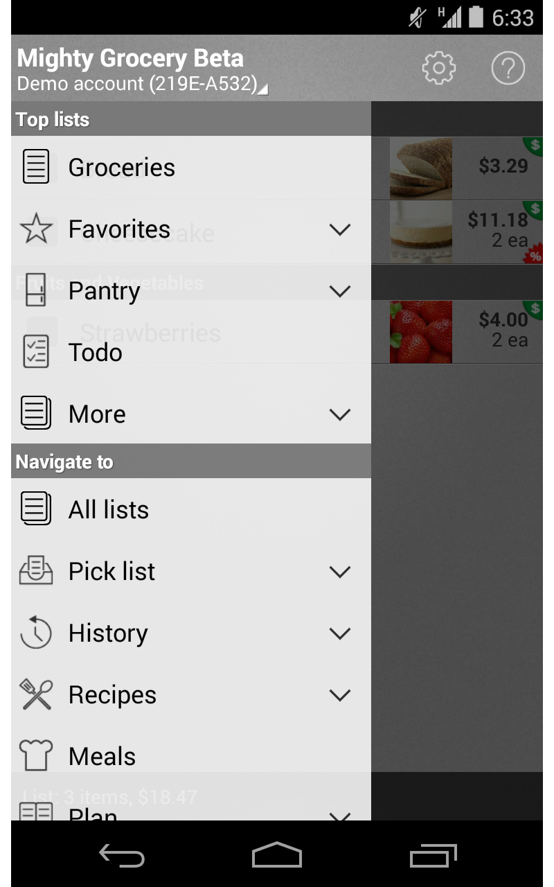 Aplicación Mighty Grocery Shopping List Free en Amazon Appstore