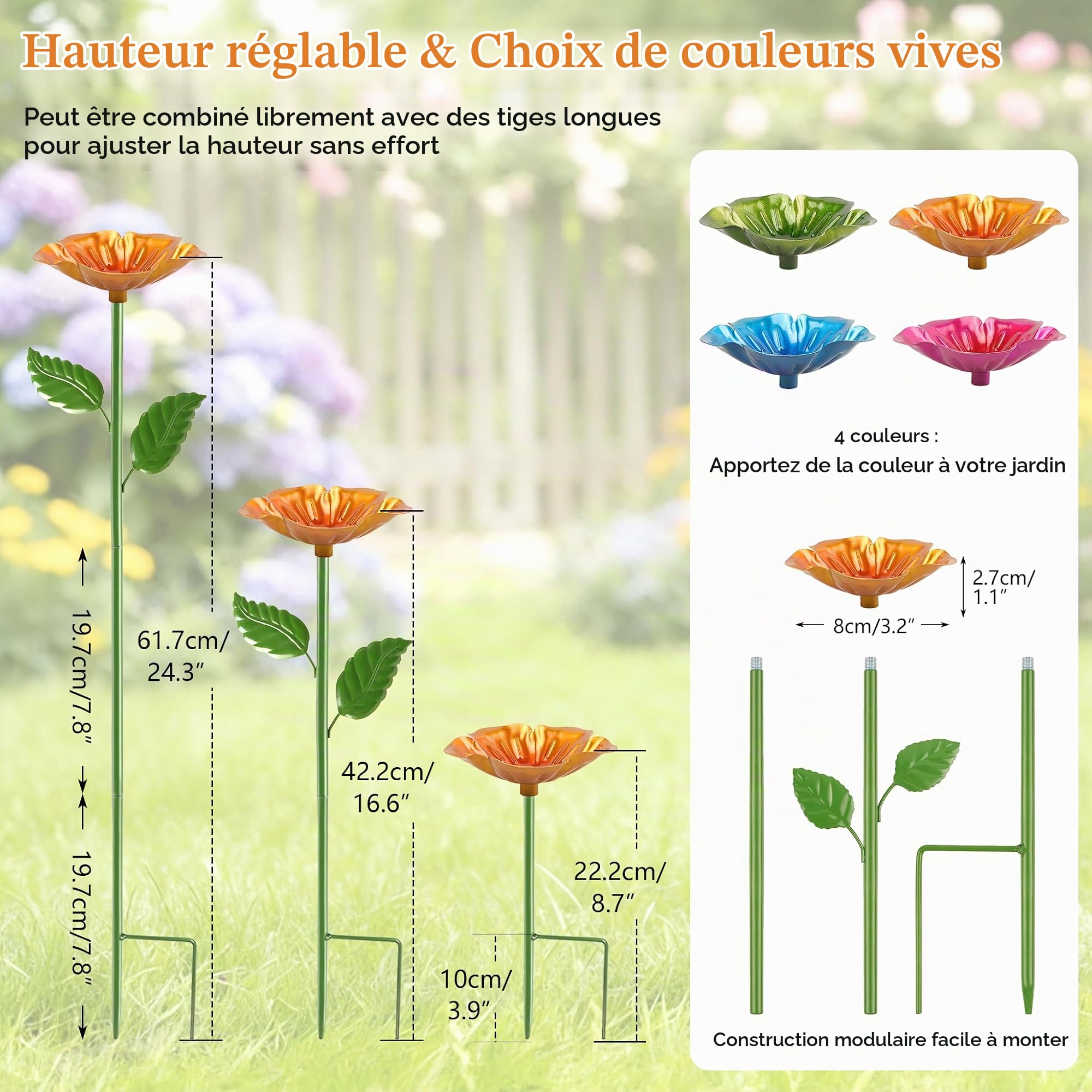 4Pack Cups for Bee, Abreuvoirs pour Abeilles pour le Jardin vaschette in metallo a forma di fiore Coupelles pour Abeilles,pour le Balcon et La cour