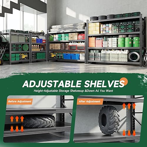 Miniatura 4 de Letaya Estantes de almacenamiento de 5000 libras, estantes de garaje de 71 pulgadas de ancho, estante de utilidad ajustable de 4 niveles, estantes