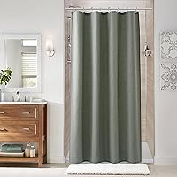 Vista 111 de Naturoom cortina de ducha de 36 pulgadas - cortina de ducha estrecha para espacio pequeño, de medio tamaño, de lino verde ultra gruesa, juego