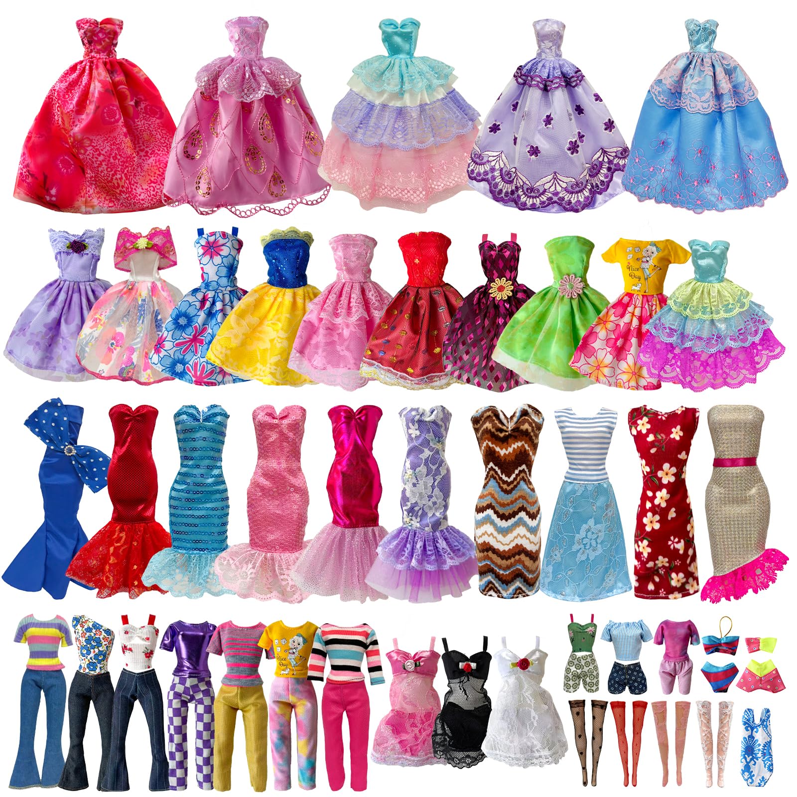 19 Pcs Doll Clothes and Accessories for 11.5 Inch Girl Dolls Outfit, Random 3 Stylish Dresses, 4 Tops, 4 Pants, 3 Evening Dresses, 1 Wedding Dress, 2