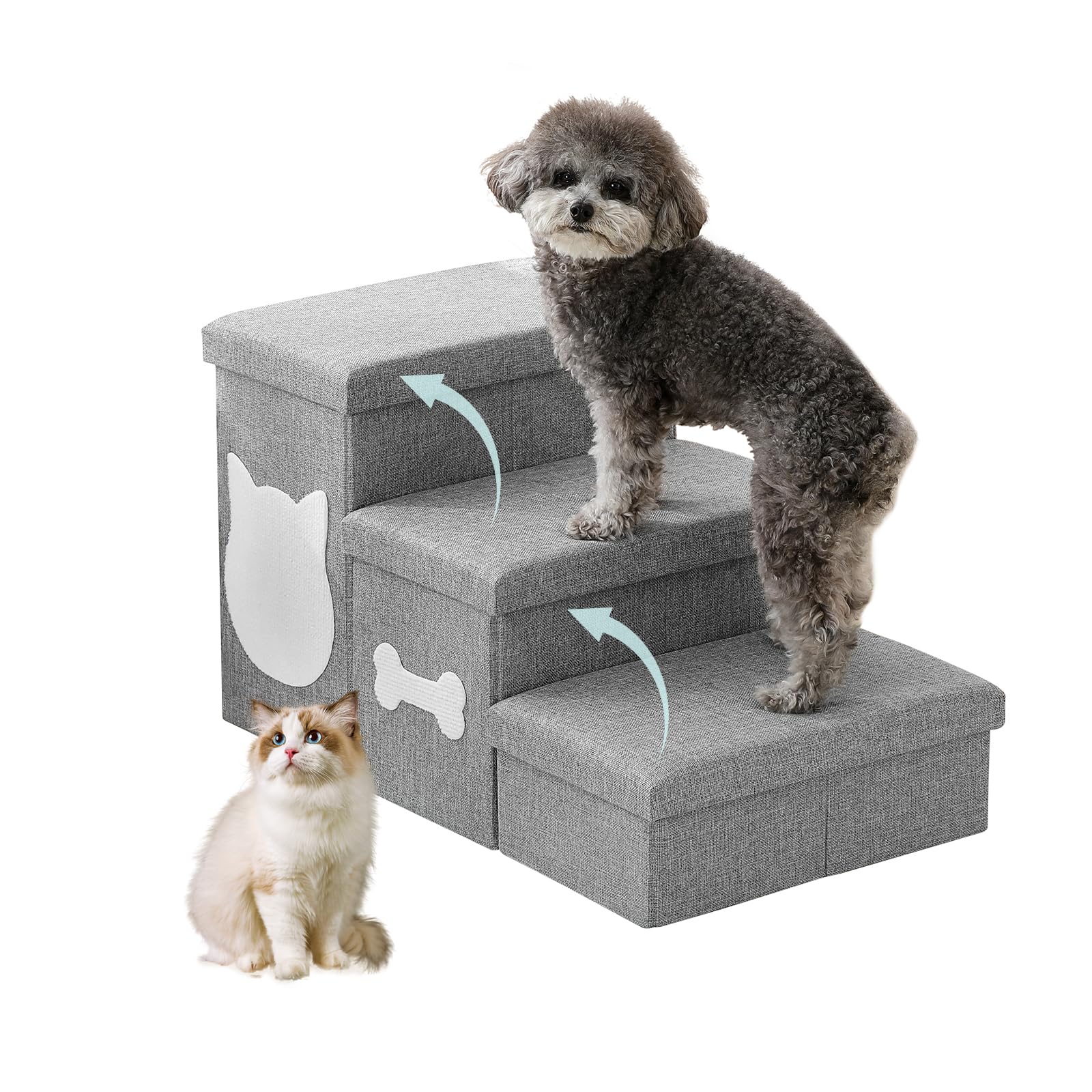 Photo 1 of MewCharm 3-Step Wider Dog Steps for Bed 17" H, Foldable Dog Stairs with Storage, Non-Slip Pet Steps for Small Medium Large Dogs, Arthritis-Friendly Pet Stairs for Couch and Car Up to 200 lbs, Grey