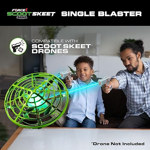 Miniatura 5 de Force1 Scoot Skeet Dron naranja de mano para pistola Blaster juego de disparo electrónico para niños y adultos, pistola de juguete LED con botón de