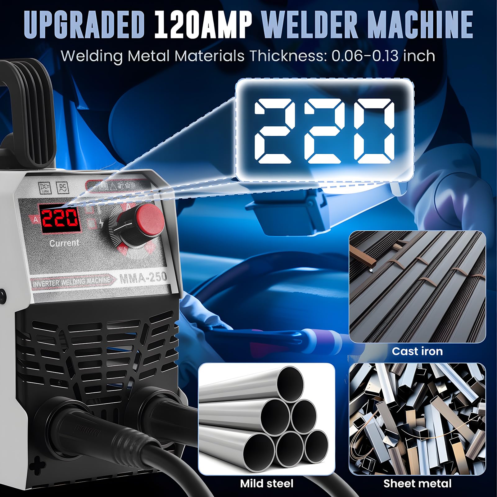 MMA Schweißgerät 220V, IGBT Hot Start, Anti-Stick, Kompakt Tragbar | IGBT Inverter, Hot Start, Arc Force, Anti-Stick, Elektroden 1.6-3.2mm, Überhitzungsschutz, Komplettset mit Zubehör