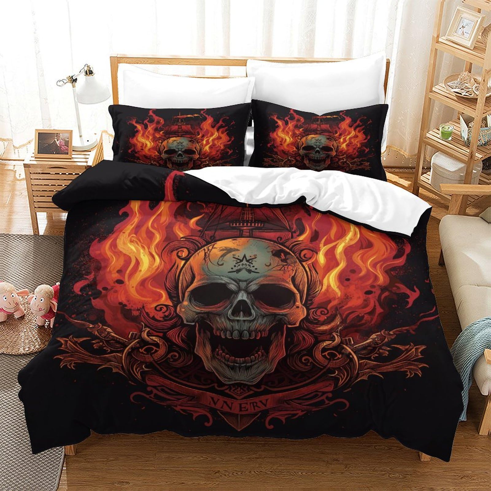 Stampato in 3D cranio Copertina Stampata Microfibra Disegnata Biancheria Da Letto Stile Morbido Con 2 Federe,Double（200x200cm）, Per Adolescenti E Adulti