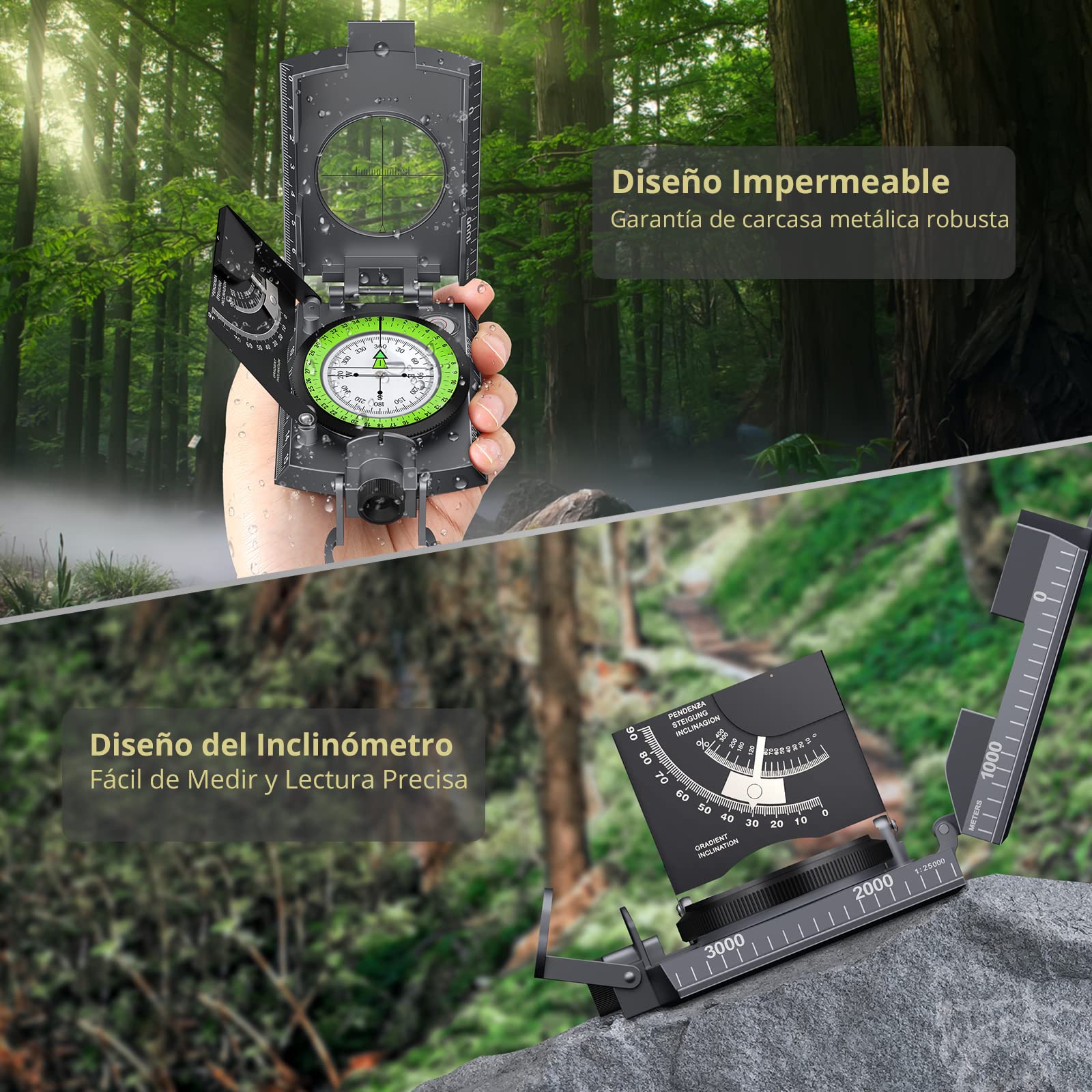 Anbte Brújula Profesional IP65 con Clinómetro y Nivel de Alta Precisión para Navegación y Actividades al Aire Libre