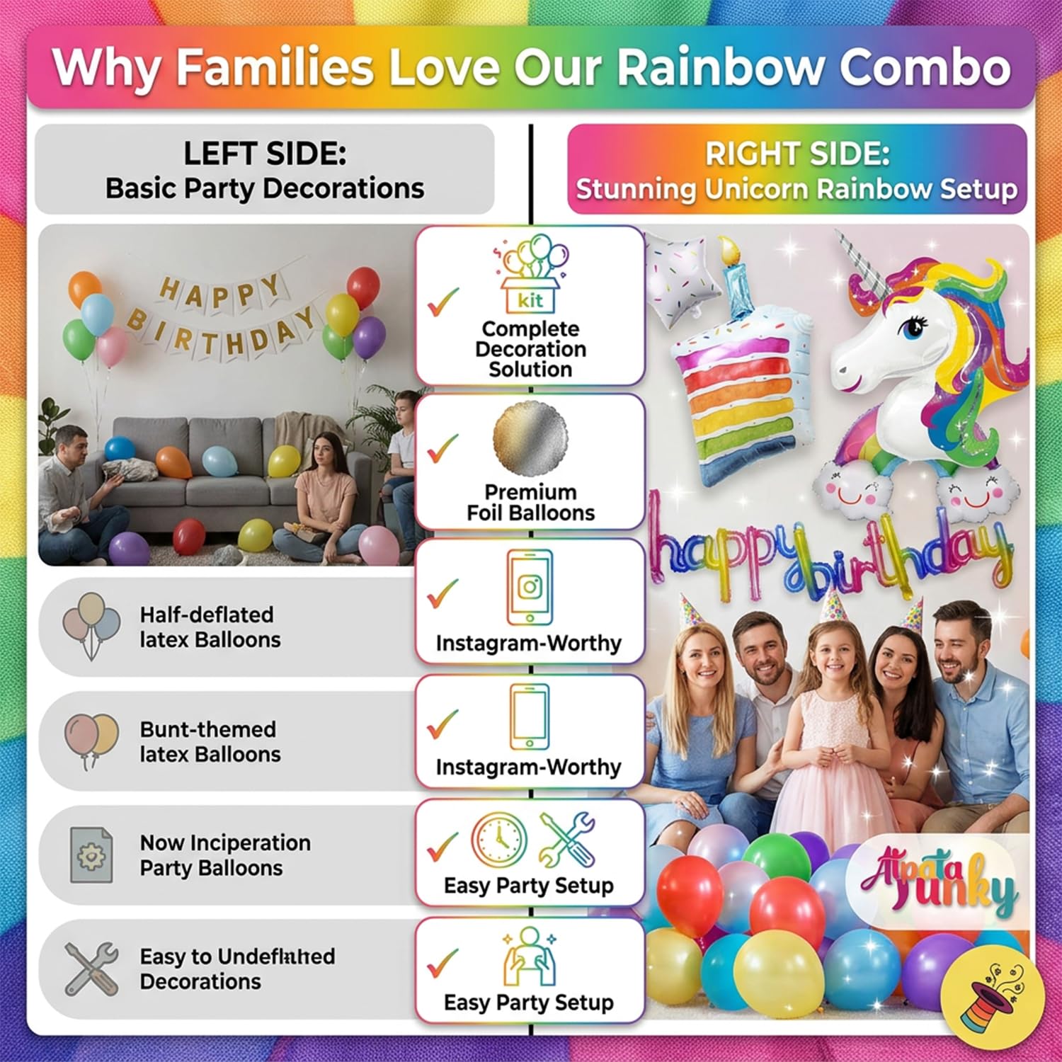 Atpata Funky Unicorn Theme Birthday Party Balloons, Decorations and Party Supplies (Rainbow Unicorn HBD) 2