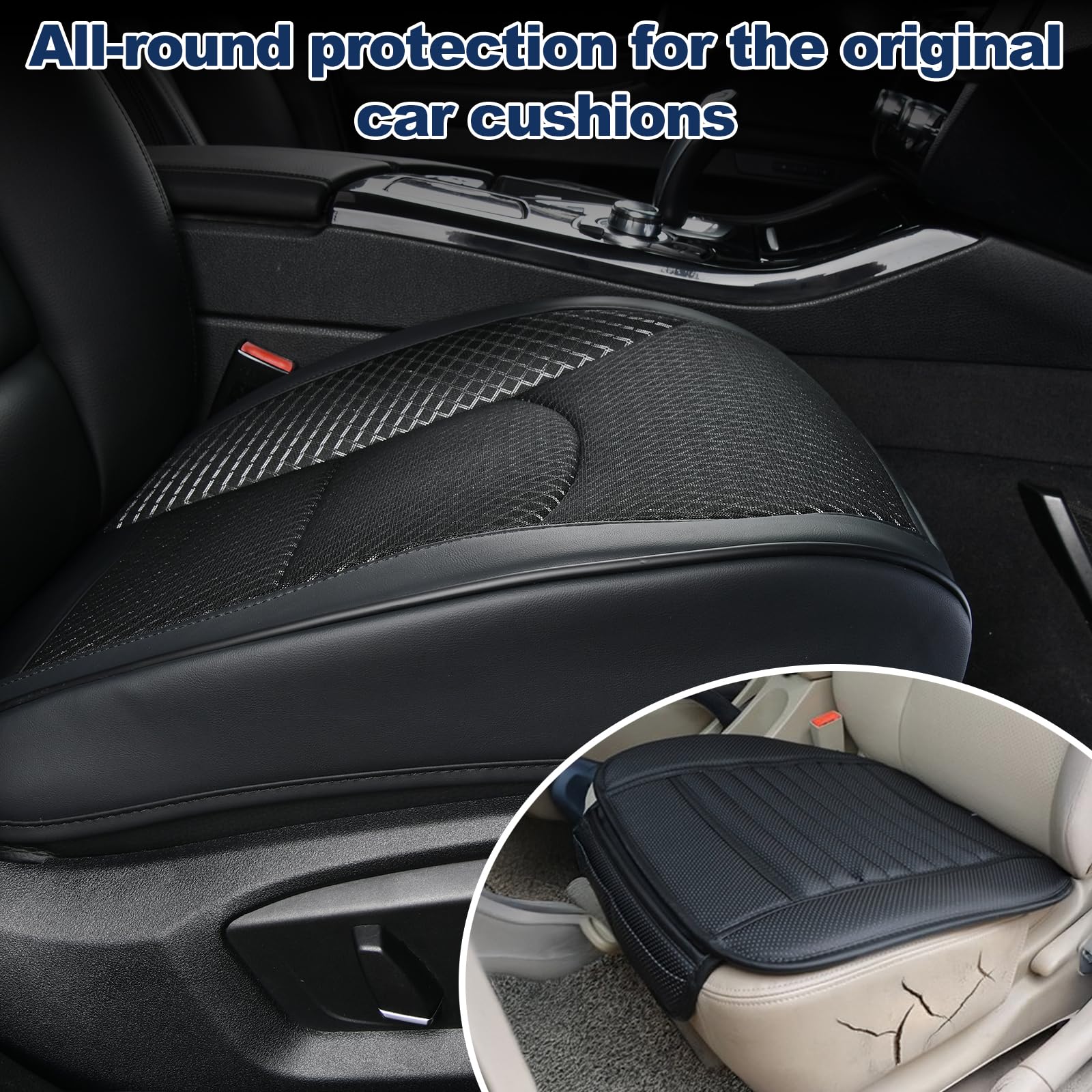 ZATOOTO 2er Set Sitzauflage Auto Vordersitze Gegen Schwitzen - Autositzauflage Fahrersitz Patchwork-Design aus Stoff und Kunstleder - Anti Rutsch Sitzkissen mit Seitenschutz & Tasche
