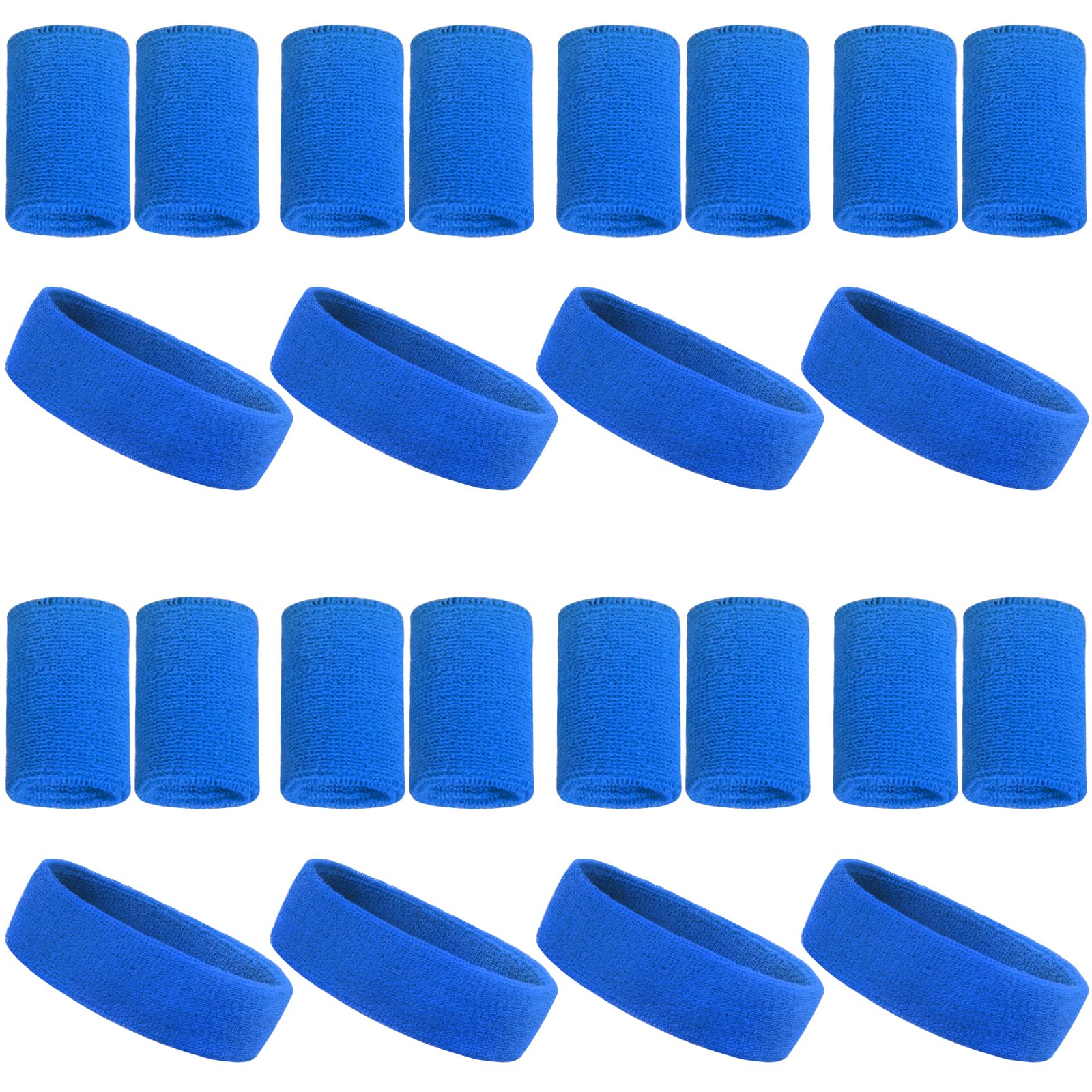 24 Pcs Neon Sweatbands Set Include 8 Pcs Sports Headband and 16 Pcs Cotton Wristbands 80s Neon Sweat Bands Bulk for Gym, Tennis, Basketball, Running, Exercise