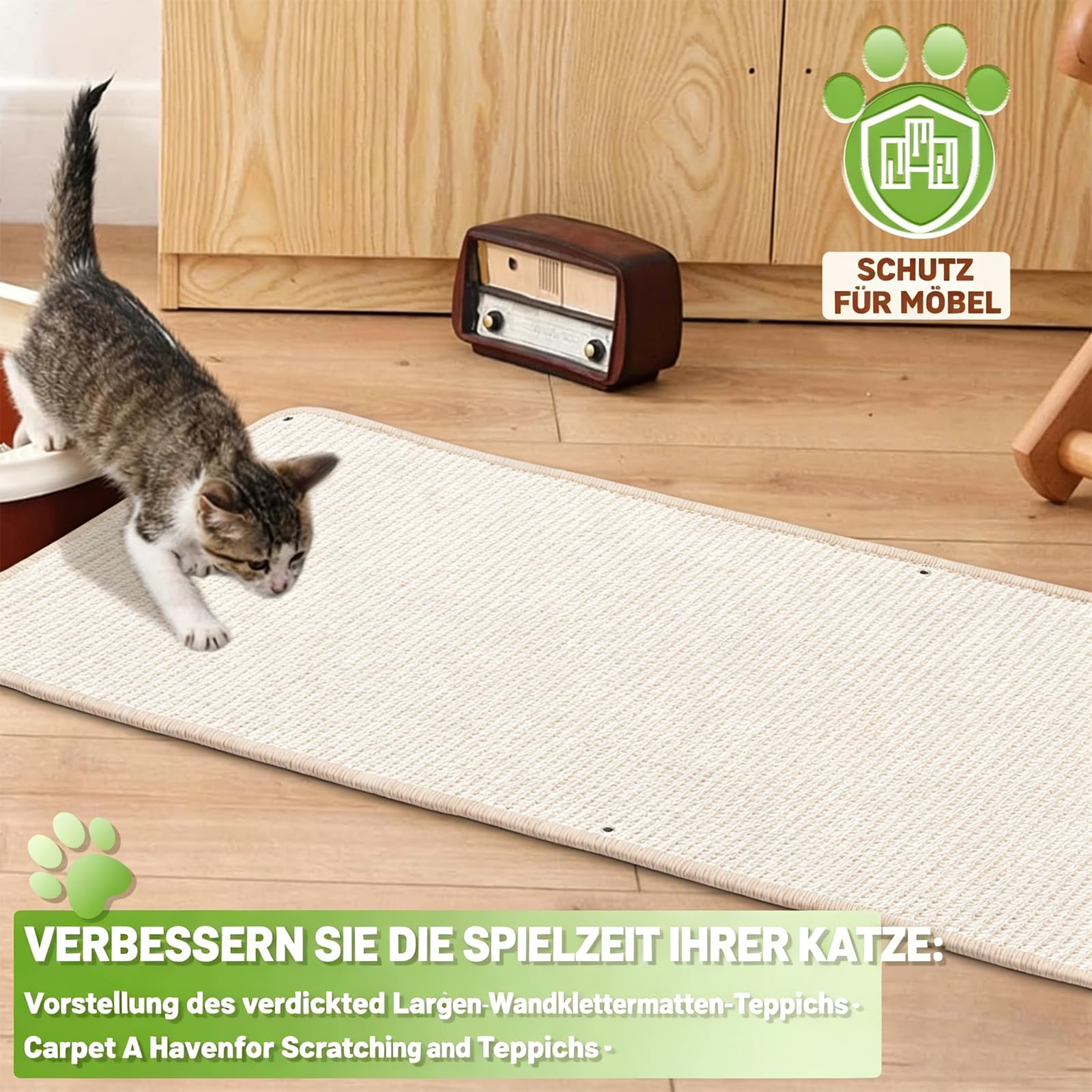 2 alfombrillas para rascar gatos, 40 x 100 cm, de sisal natural, para sofá, muebles, pared, color blanco