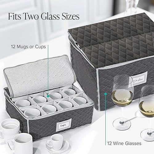 Miniatura 6 de Woffit Almacenamiento de copas de vino, juego de 2 recipientes acolchados para tazas y cristalería, kit de copas y tazas de café, 12 piezas por caja