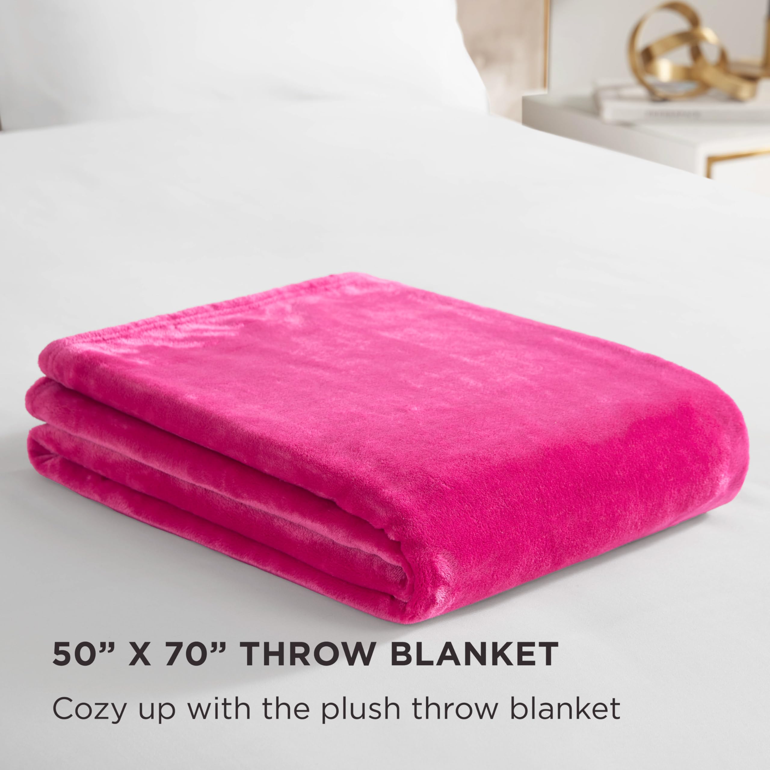 Juicy Couture – Throw Blanket | Juicy Emblem | Plush and Cozy | Decorative Blankets for Sofas, Chairs and Beds| Luxurious and Soft | Chic Home Décor | Measures 50” x 70” | Pink/Black/White: Hot Pink 50"X70"