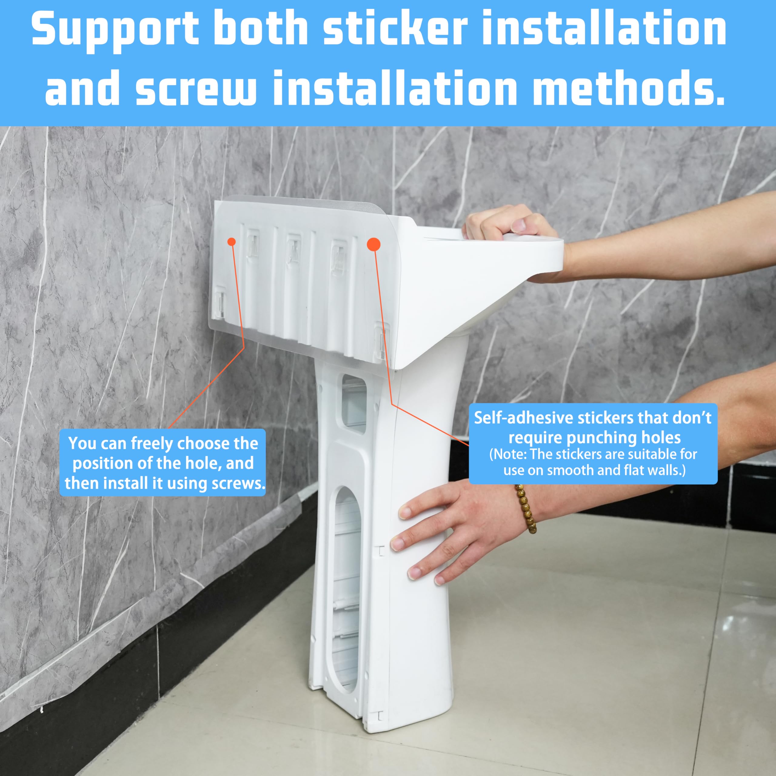 Évier sur pied en plastique pour tout-petits – Petit lavabo de salle de bain pour enfants – 40 x 28 x 53 cm – Installation sans perçage – Autocollant avec trou de robinet pour salle de bain – Colonne