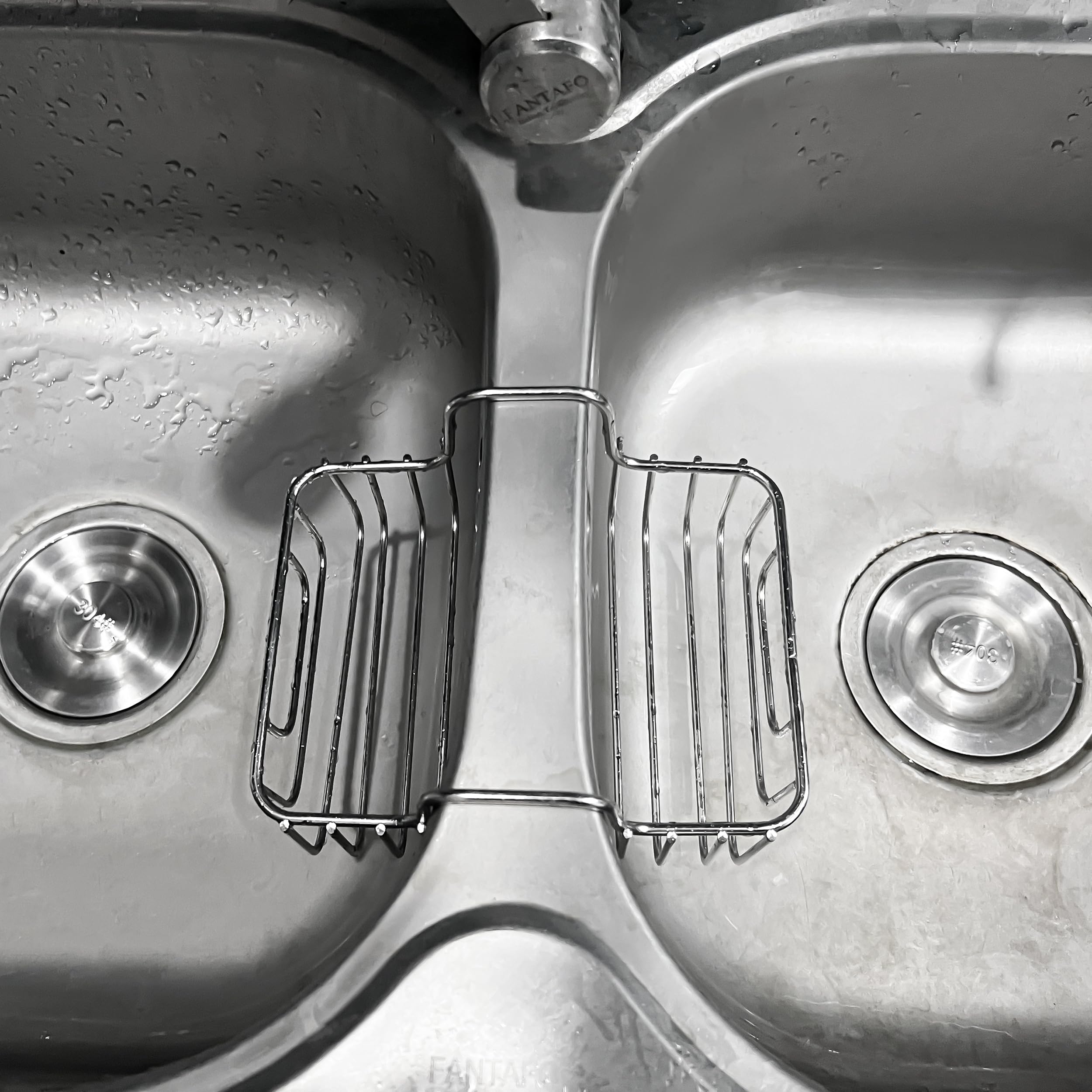 Organizador de fregadero de acero inoxidable, soporte de esponja inoxidable para cocina, organizador de sillín colgante para jabón y cepillos, ideal para lavar platos y secar, 1.9 pulgadas