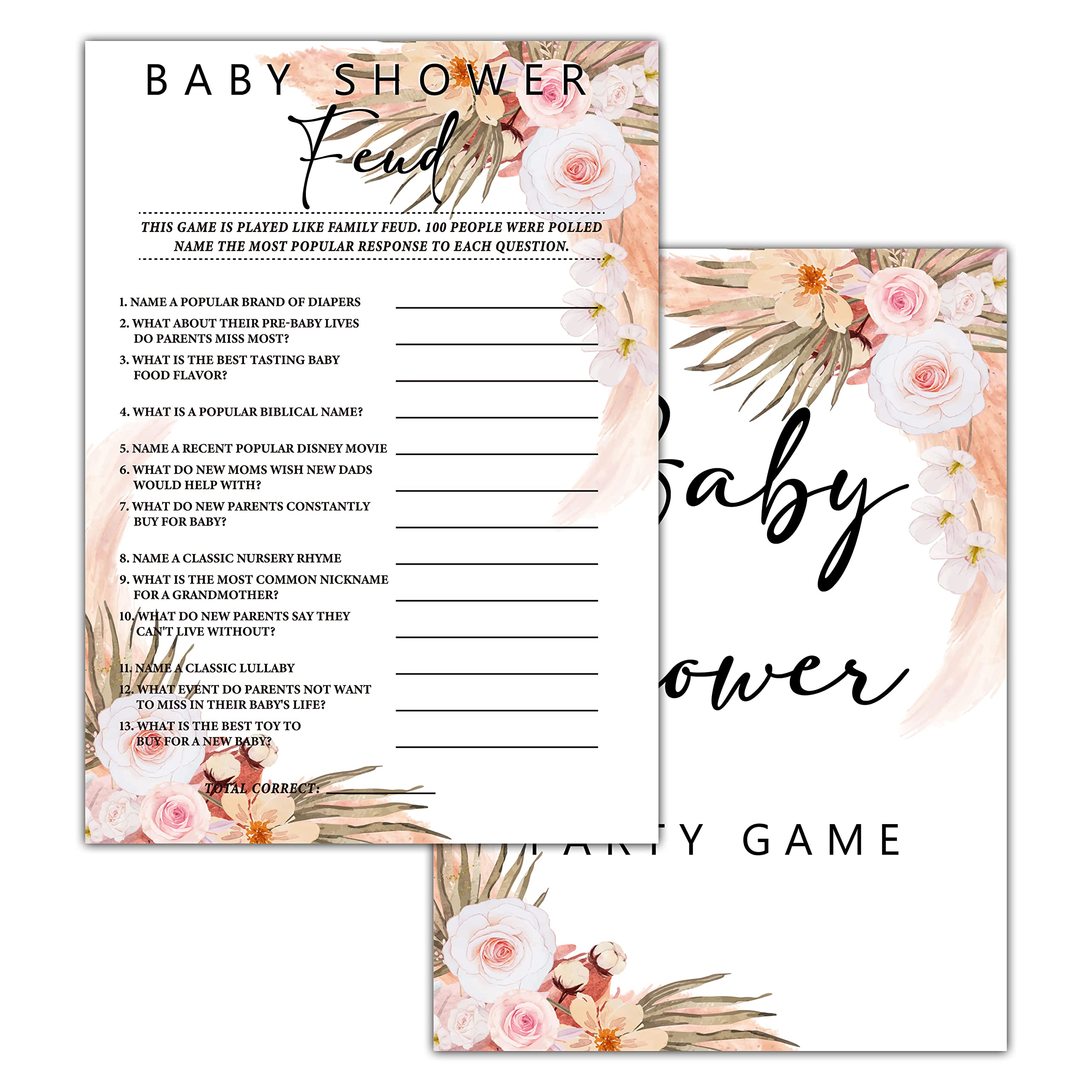 ISOVF 30 Boho Floral Baby Shower Games with 1 Answer Card (5