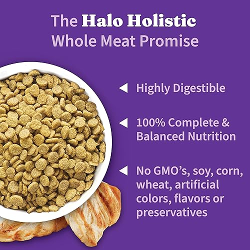 Miniatura 5 de Halo Holistic - Comida para perros, receta completa de pollo y arroz integral, sin jaula de salud digestiva, bolsa de comida seca para perros,