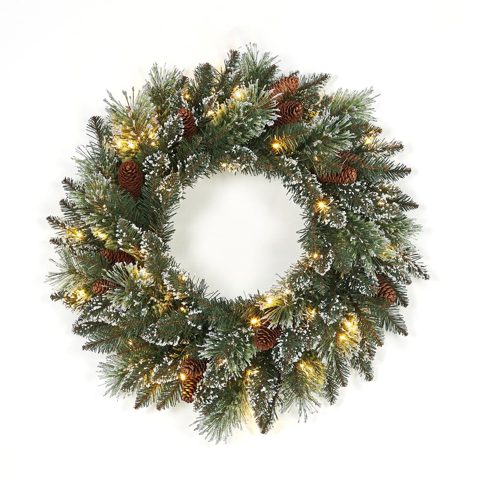 60cm/24 Inch Pre-Lit Christmas Wreath with 50 Warm White LED Lights