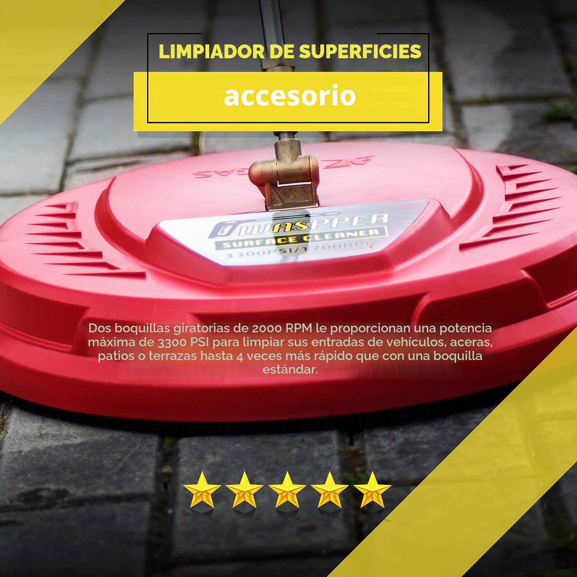 ✦ Limpiador de Superficies a presión ✦ 3300 PSI Estropajo con Dos boquillas giratorias, Conector de Acoplamiento rápido de ¼, Adecuada para Superficies Verticales y horizontales (SB000-PSC02)