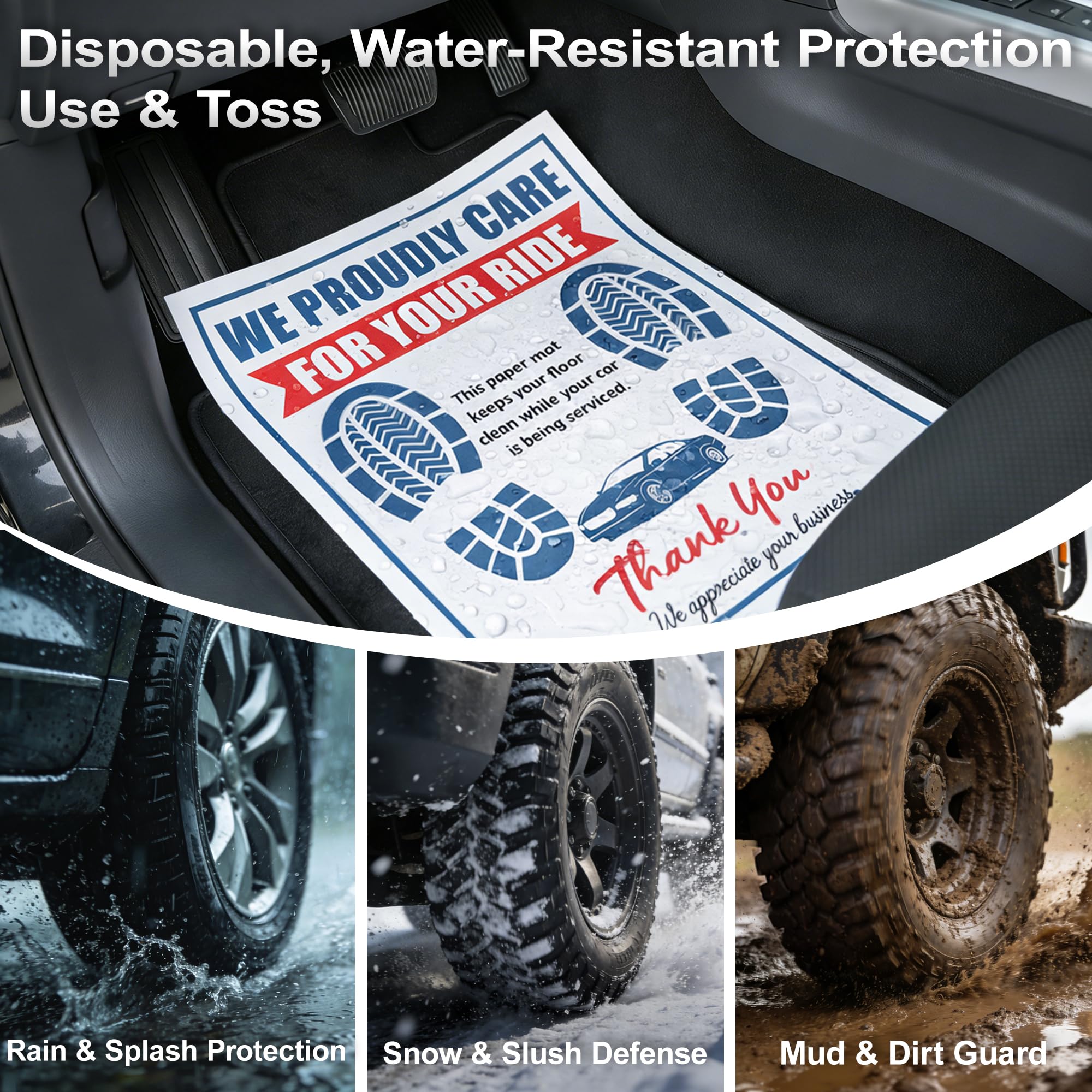 Disposable Paper Car Floor Mats 50 Pack 16x20 in Full-Color Printed Waterproof Floor Mat Covers for Auto Service — view 4